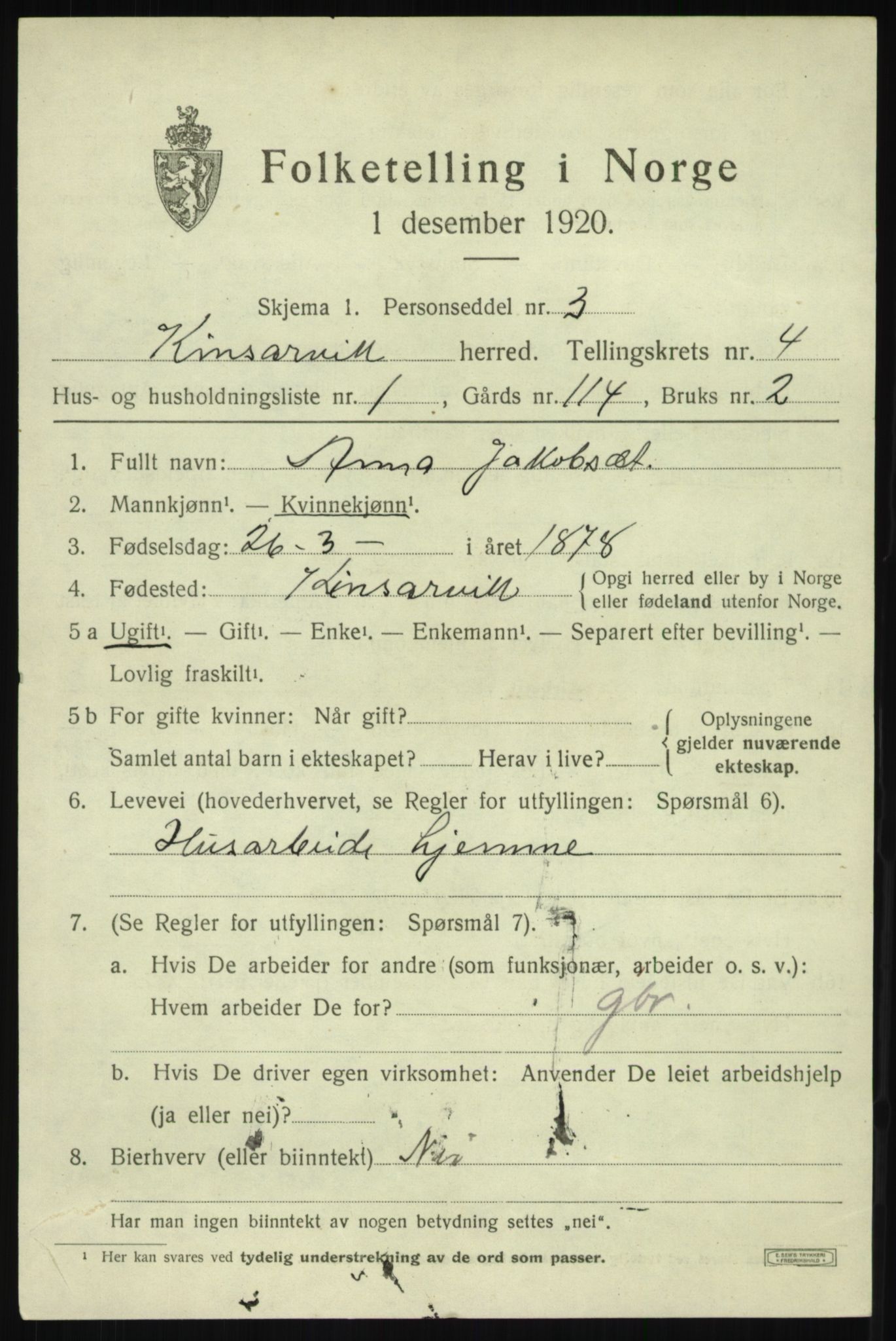 SAB, 1920 census for Kinsarvik, 1920, p. 2388