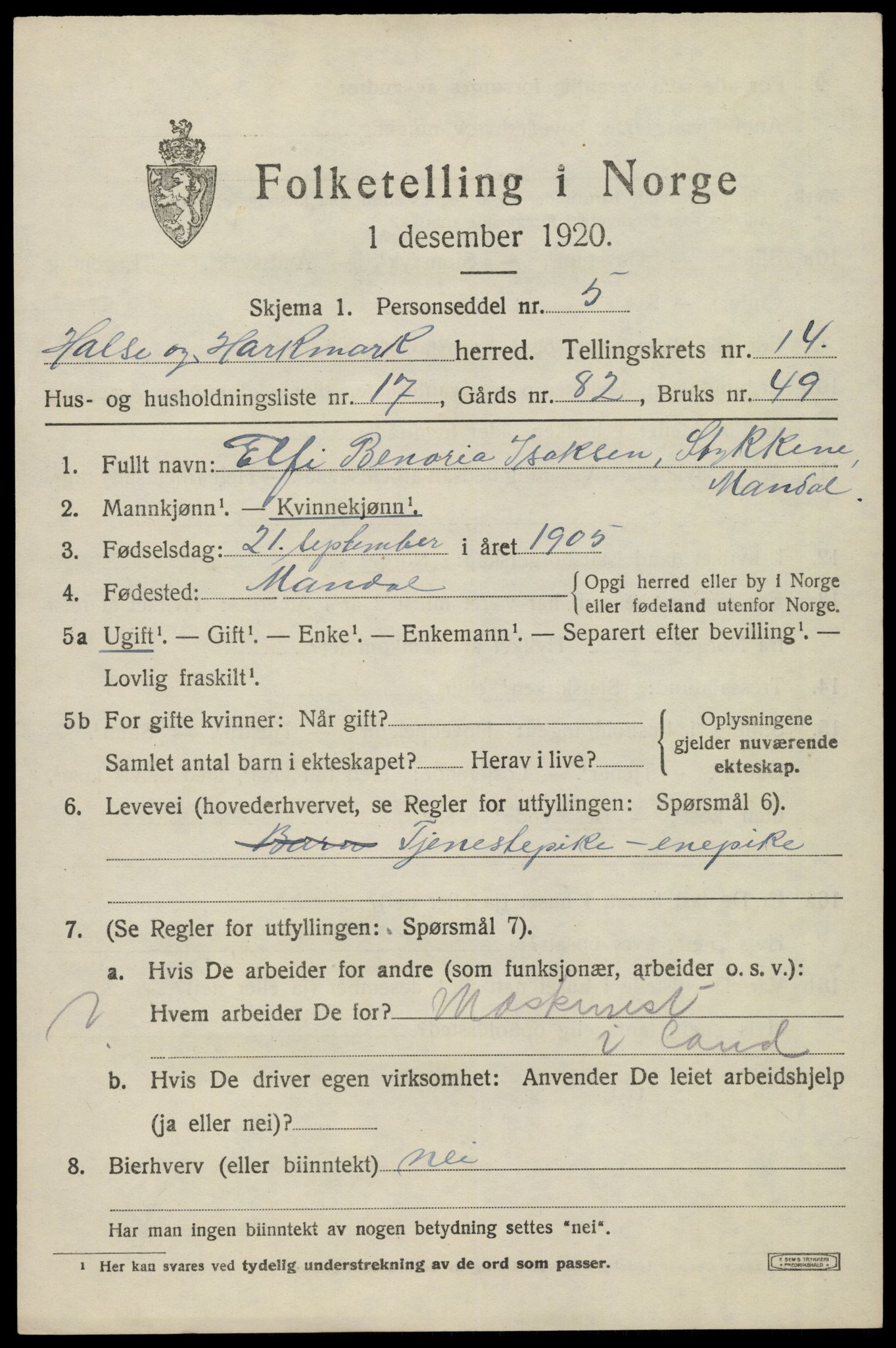 SAK, 1920 census for Halse og Harkmark, 1920, p. 7755