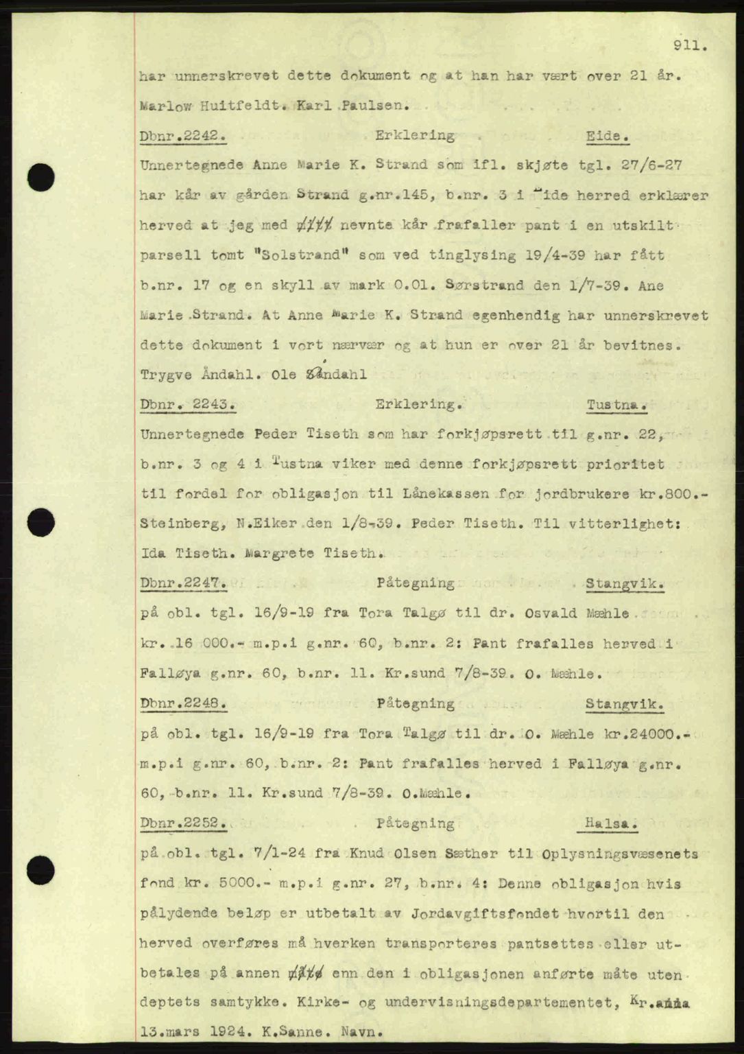 Nordmøre sorenskriveri, AV/SAT-A-4132/1/2/2Ca: Mortgage book no. C80, 1936-1939, Diary no: : 2242/1939