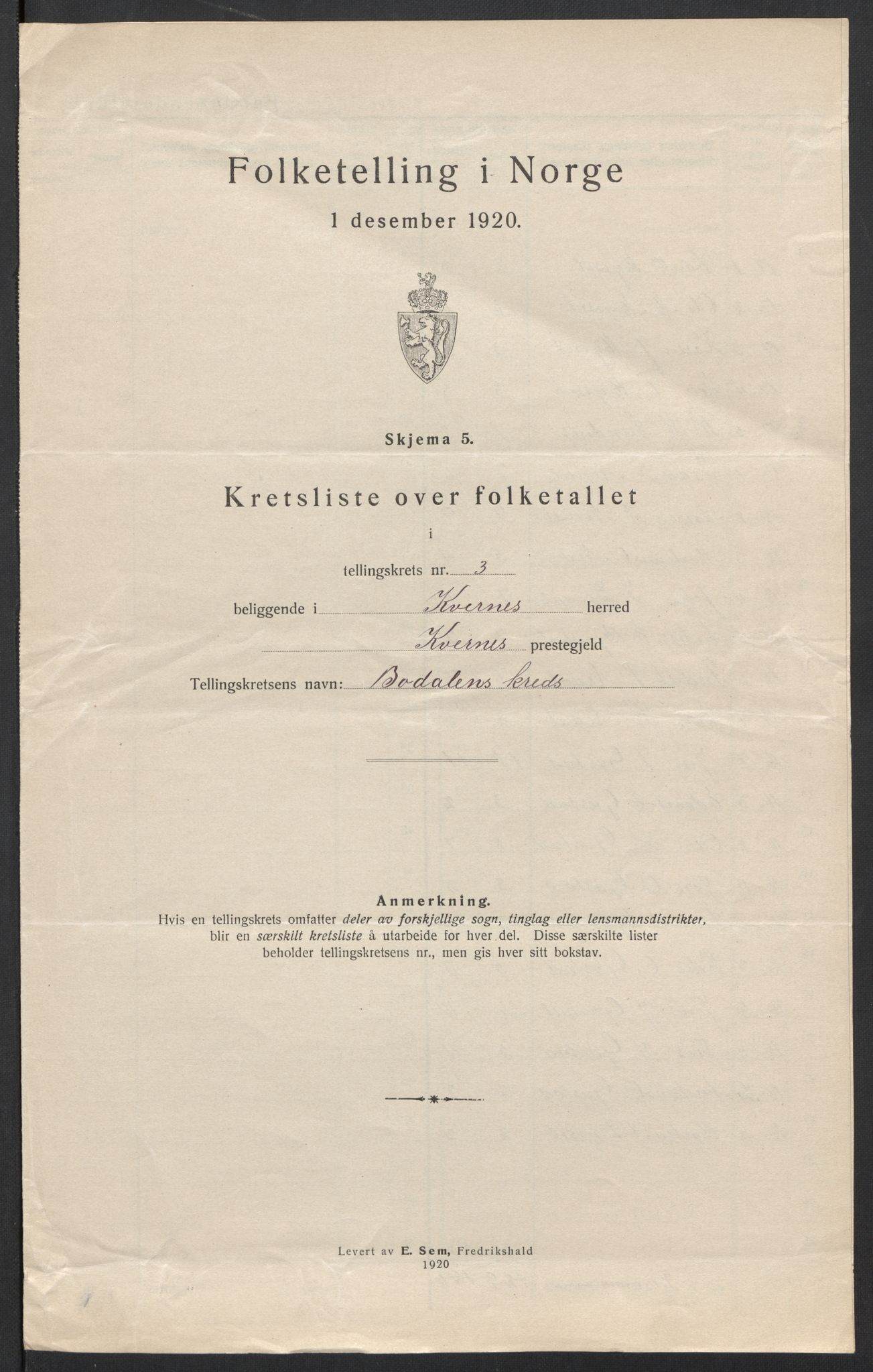 SAT, 1920 census for Kvernes, 1920, p. 12