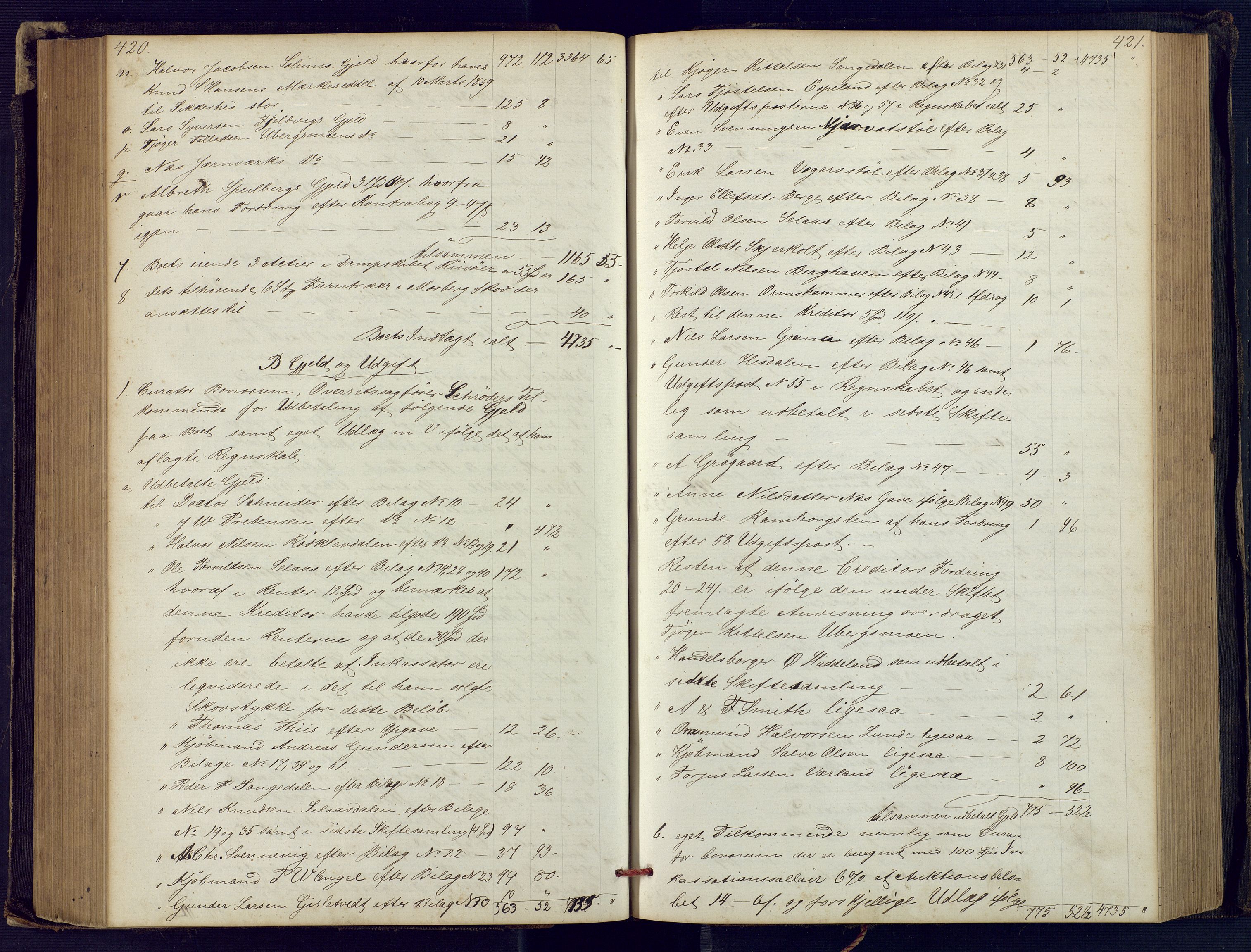 Holt sorenskriveri, SAK/1221-0002/H/Hc/L0029: Skifteutlodningsprotokoll nr. 4 med løst register, 1857-1862, p. 420-421
