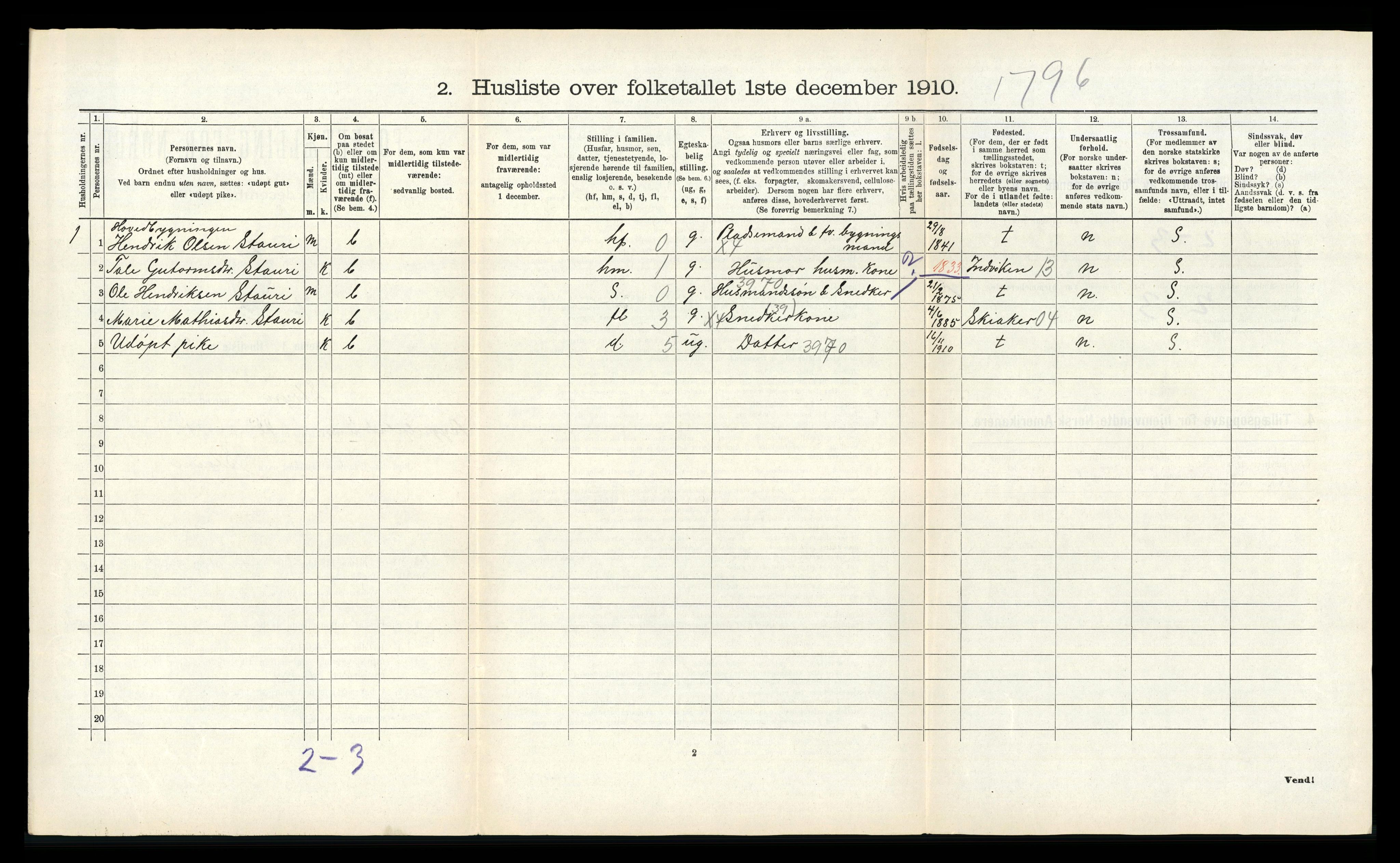 RA, 1910 census for Stryn, 1910, p. 472