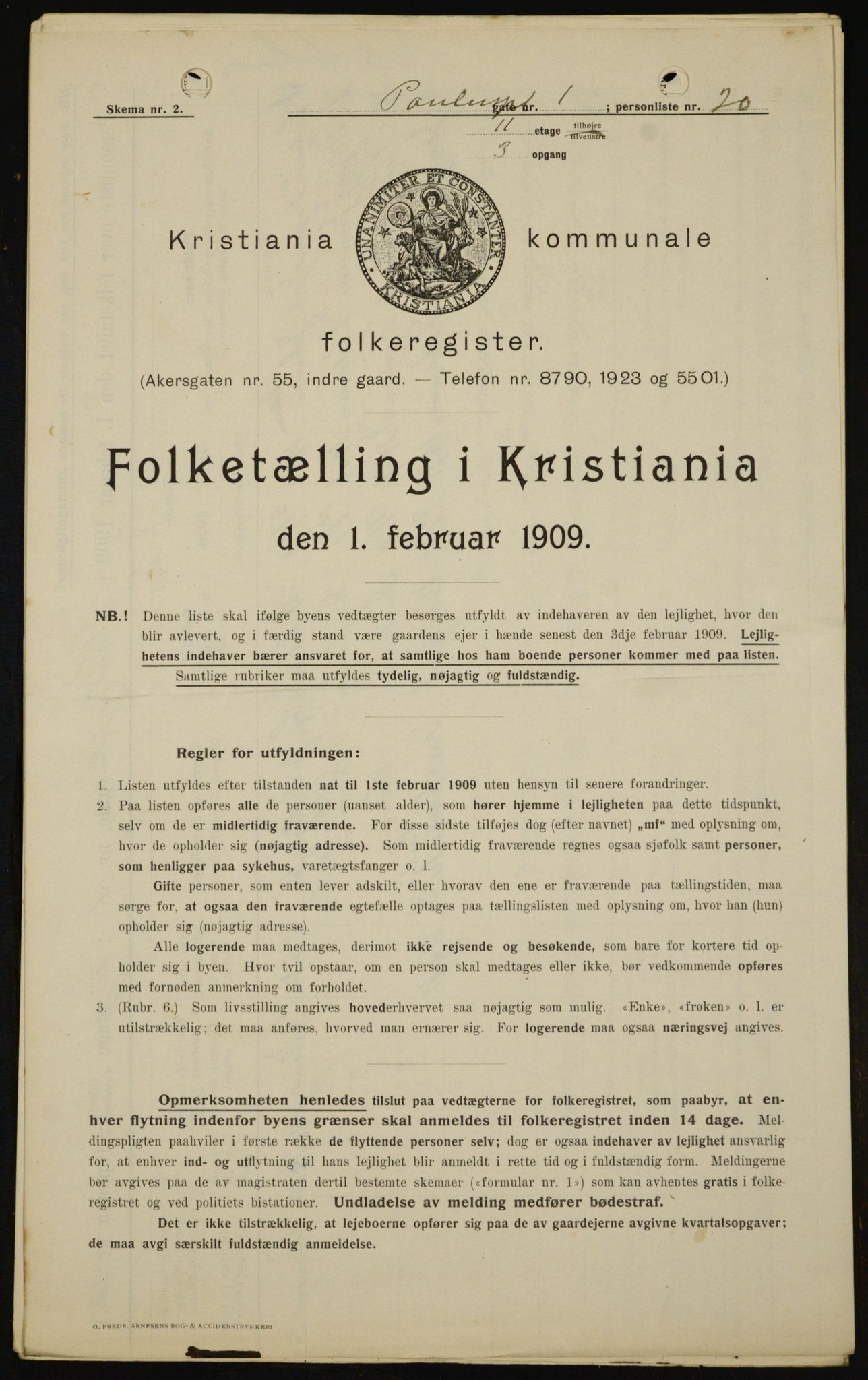 OBA, Municipal Census 1909 for Kristiania, 1909, p. 71132