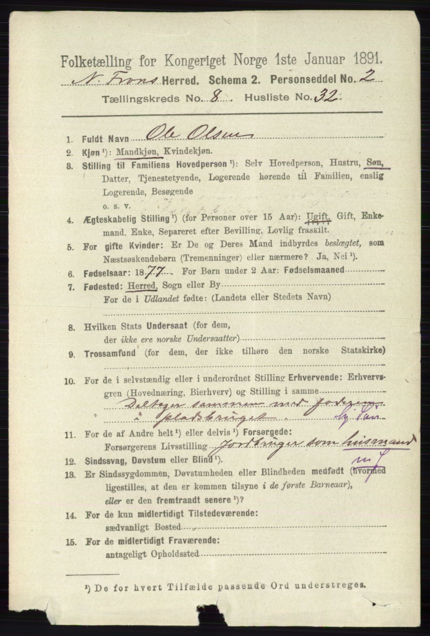 RA, 1891 census for 0518 Nord-Fron, 1891, p. 3592