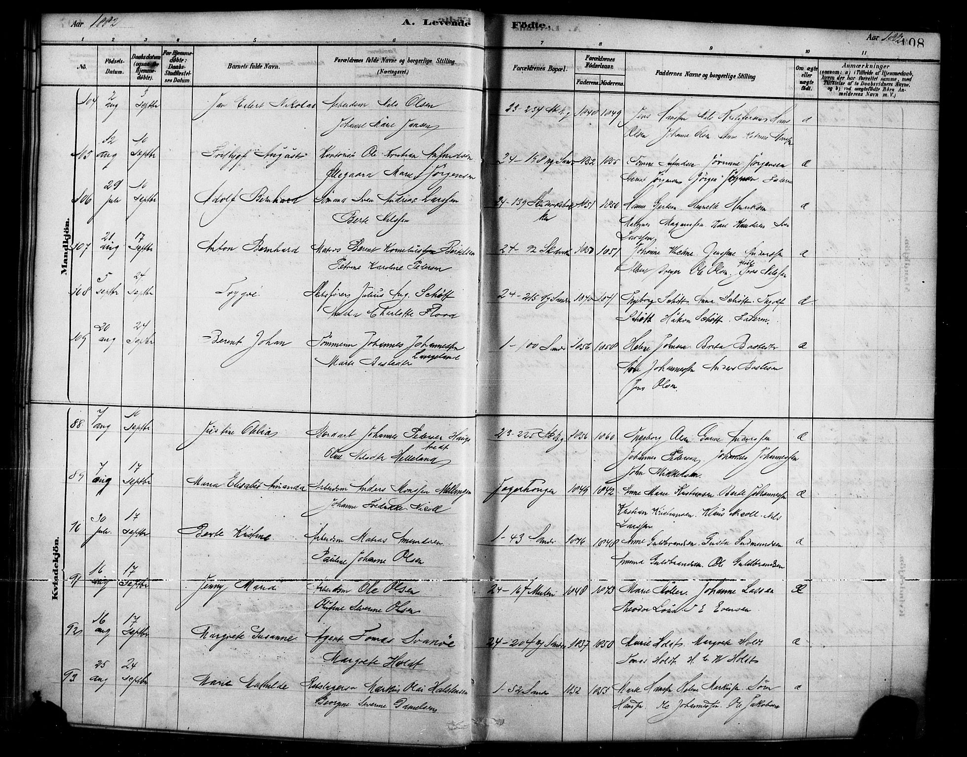 Sandviken Sokneprestembete, AV/SAB-A-77601/H/Ha/L0004: Parish register (official) no. B 1, 1878-1891, p. 108