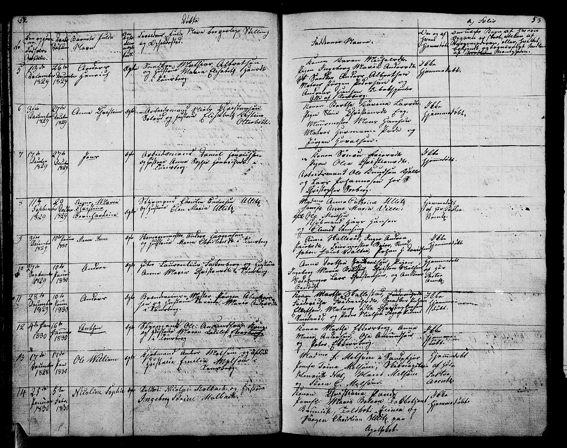 Tønsberg kirkebøker, AV/SAKO-A-330/G/Ga/L0002: Parish register (copy) no. 2, 1827-1854, p. 52-53