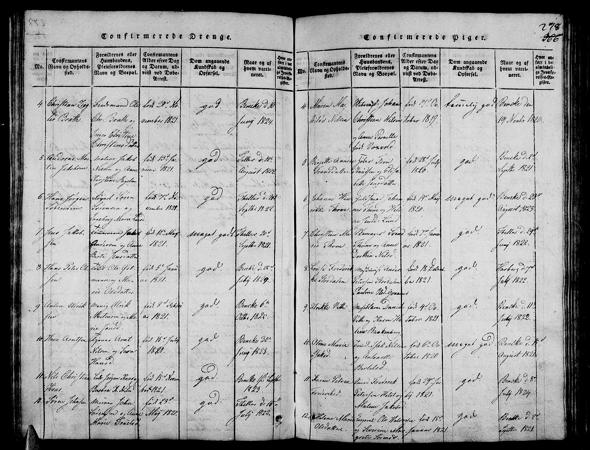 Stavern kirkebøker, AV/SAKO-A-318/G/Ga/L0001: Parish register (copy) no. 1, 1817-1841, p. 278