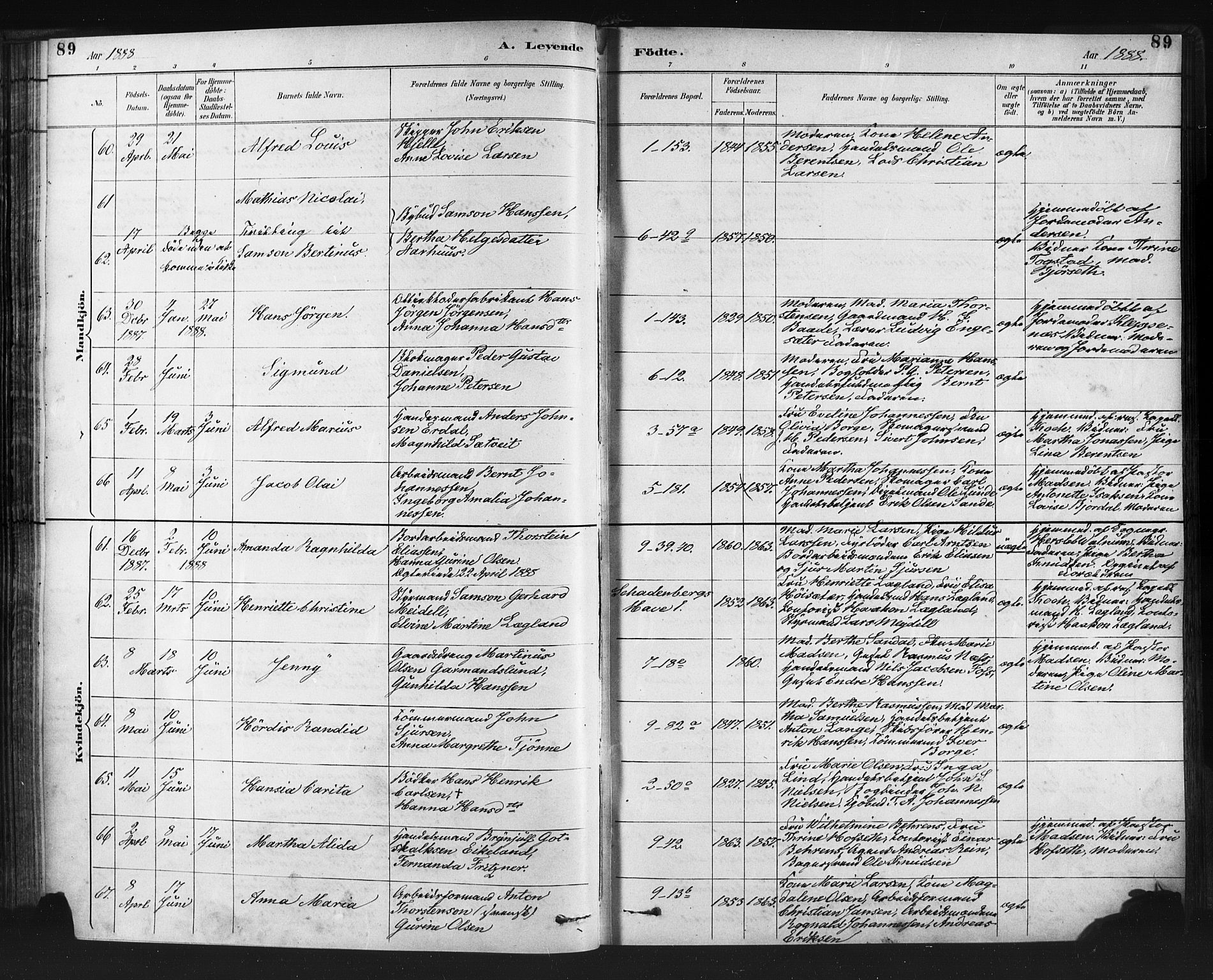 Nykirken Sokneprestembete, SAB/A-77101/H/Haa: Parish register (official) no. B 5, 1885-1894, p. 89