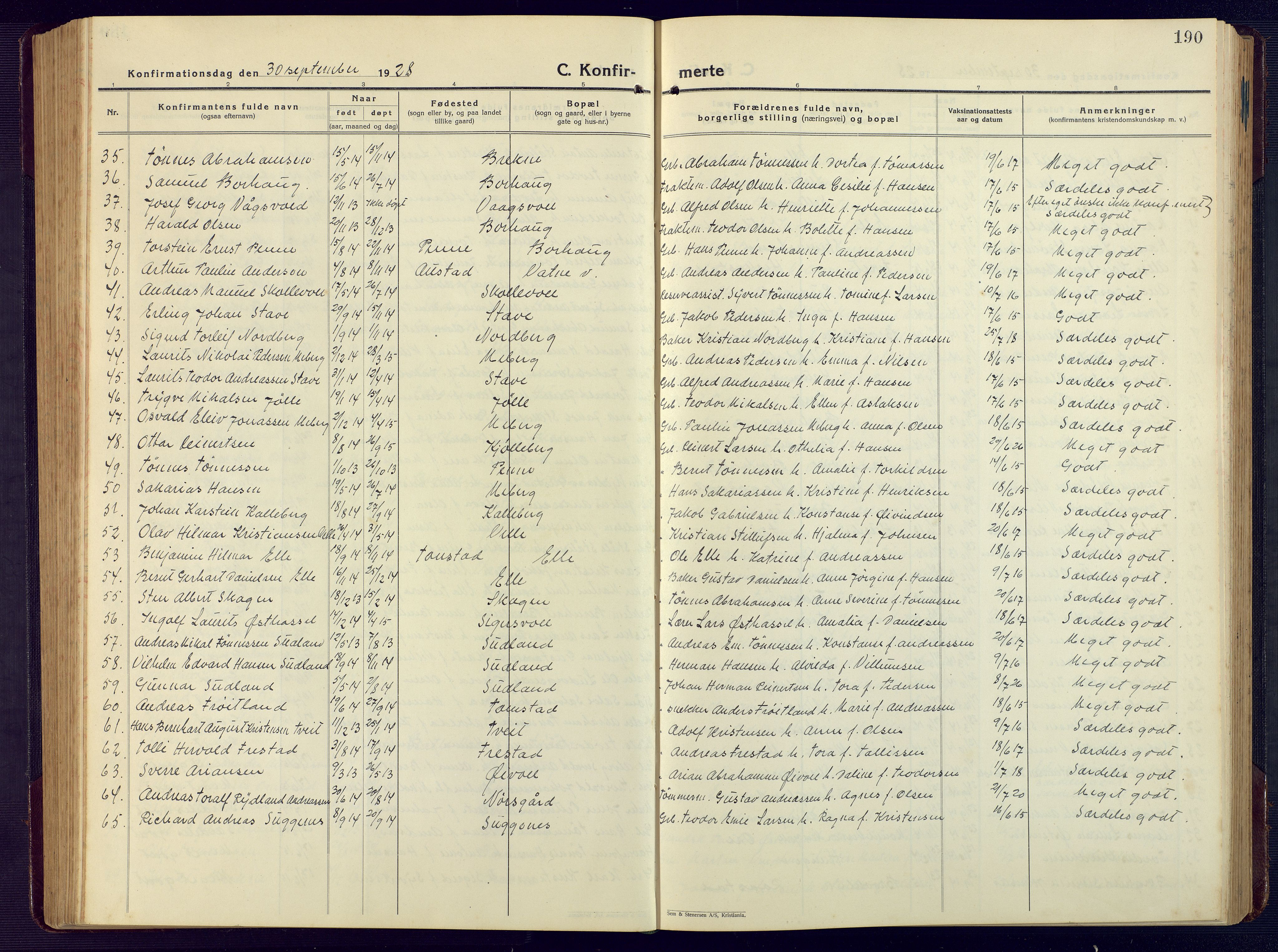 Lista sokneprestkontor, AV/SAK-1111-0027/F/Fb/L0006: Parish register (copy) no. B 6, 1924-1947, p. 190