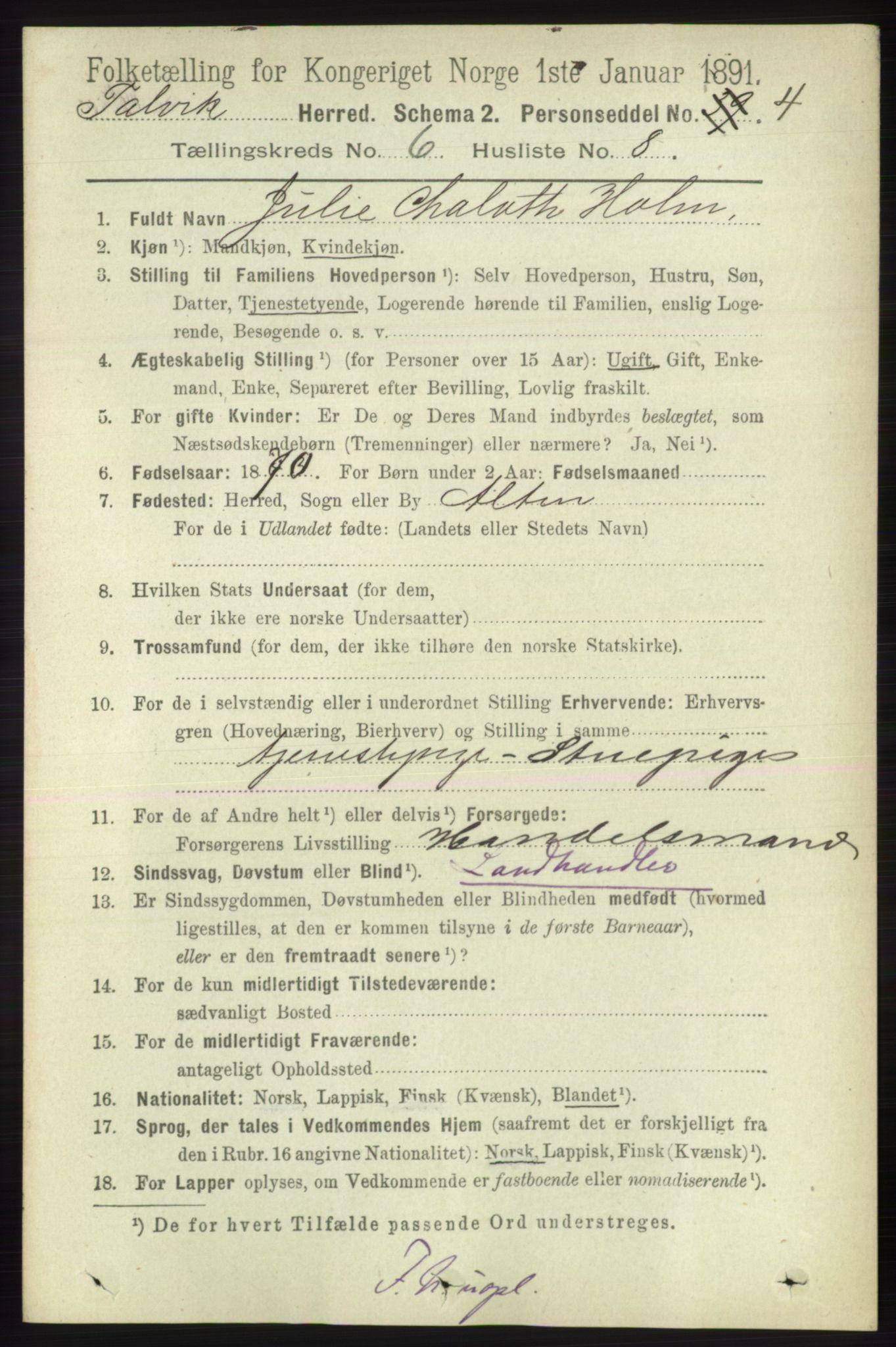 RA, 1891 census for 2013 Talvik, 1891, p. 1653