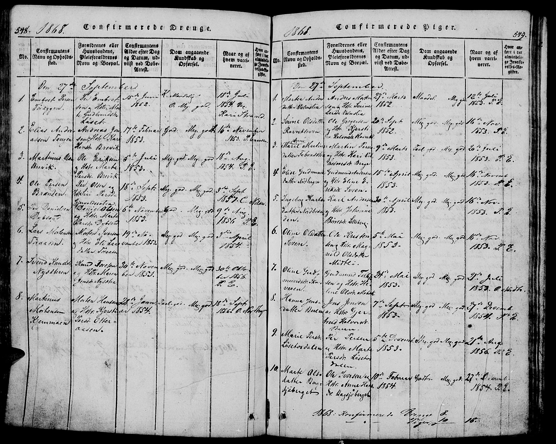 Trysil prestekontor, AV/SAH-PREST-046/H/Ha/Hab/L0005: Parish register (copy) no. 5, 1814-1877, p. 548-549