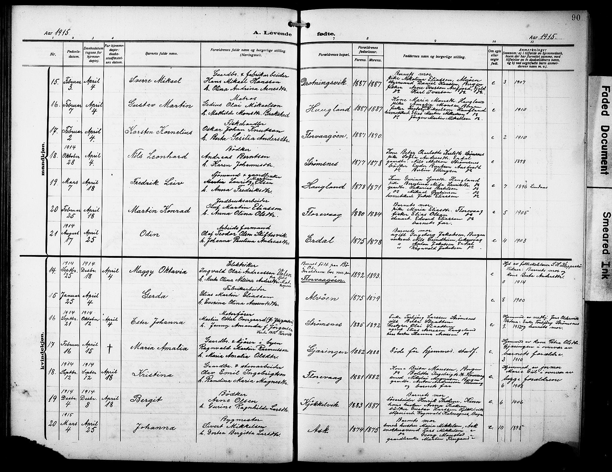 Askøy Sokneprestembete, SAB/A-74101/H/Ha/Hab/Haba/L0011: Parish register (copy) no. A 11, 1908-1931, p. 90