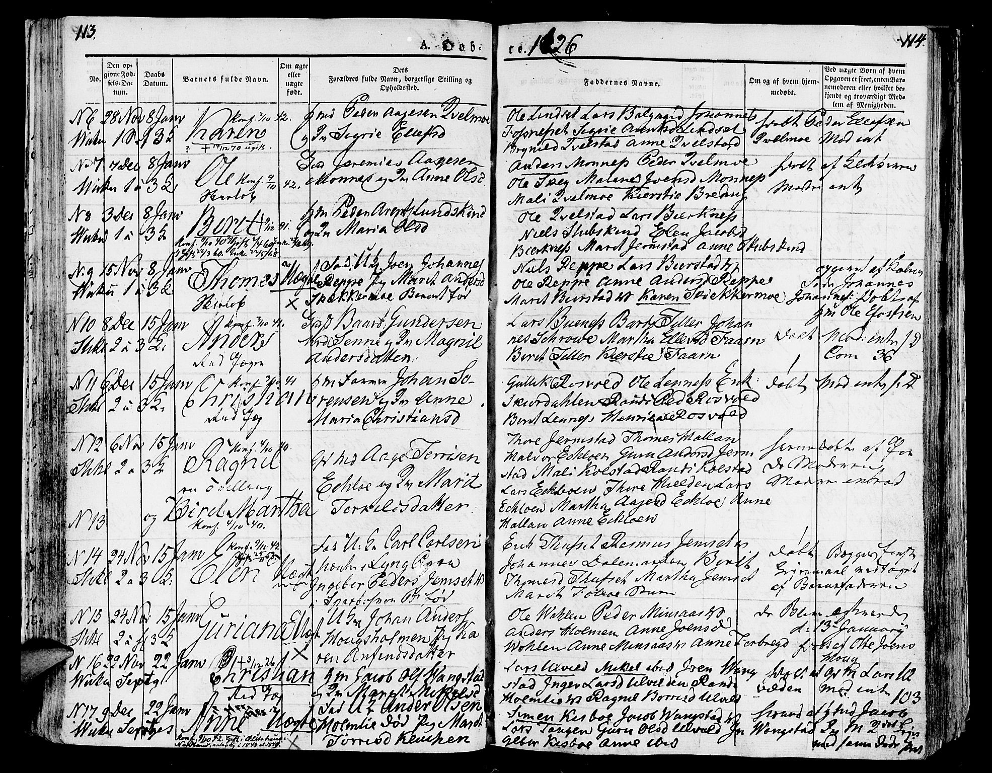 Ministerialprotokoller, klokkerbøker og fødselsregistre - Nord-Trøndelag, SAT/A-1458/723/L0237: Parish register (official) no. 723A06, 1822-1830, p. 113-114