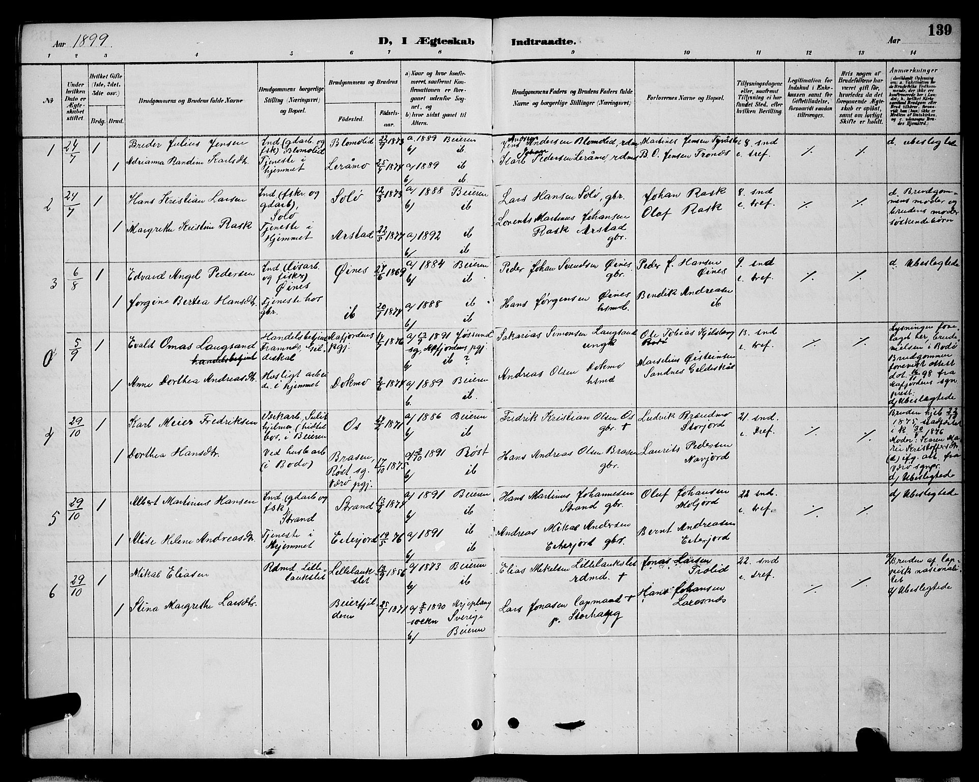 Ministerialprotokoller, klokkerbøker og fødselsregistre - Nordland, SAT/A-1459/846/L0654: Parish register (copy) no. 846C04, 1887-1901, p. 139