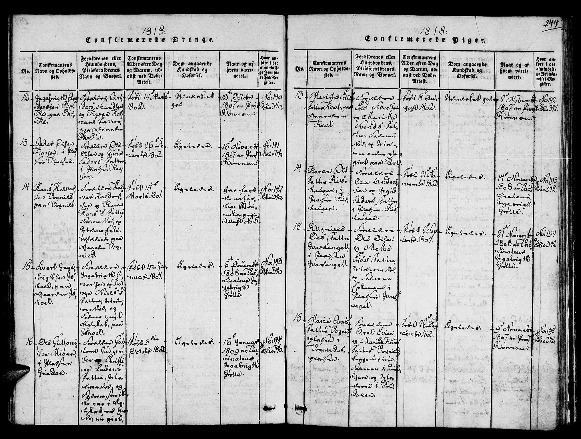 Ministerialprotokoller, klokkerbøker og fødselsregistre - Sør-Trøndelag, AV/SAT-A-1456/678/L0895: Parish register (official) no. 678A05 /1, 1816-1821, p. 244