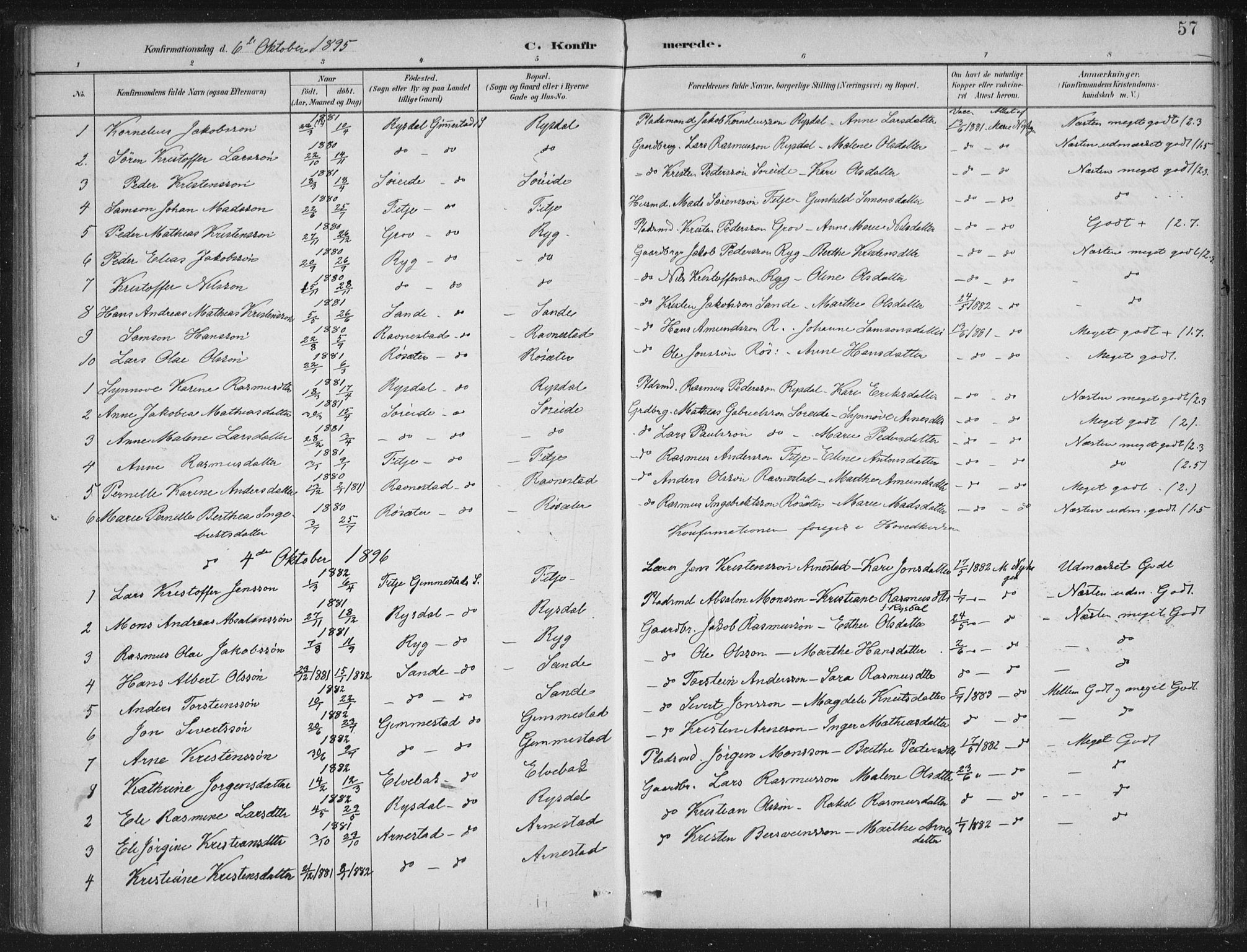 Gloppen sokneprestembete, AV/SAB-A-80101/H/Haa/Haad/L0001: Parish register (official) no. D  1, 1885-1910, p. 57