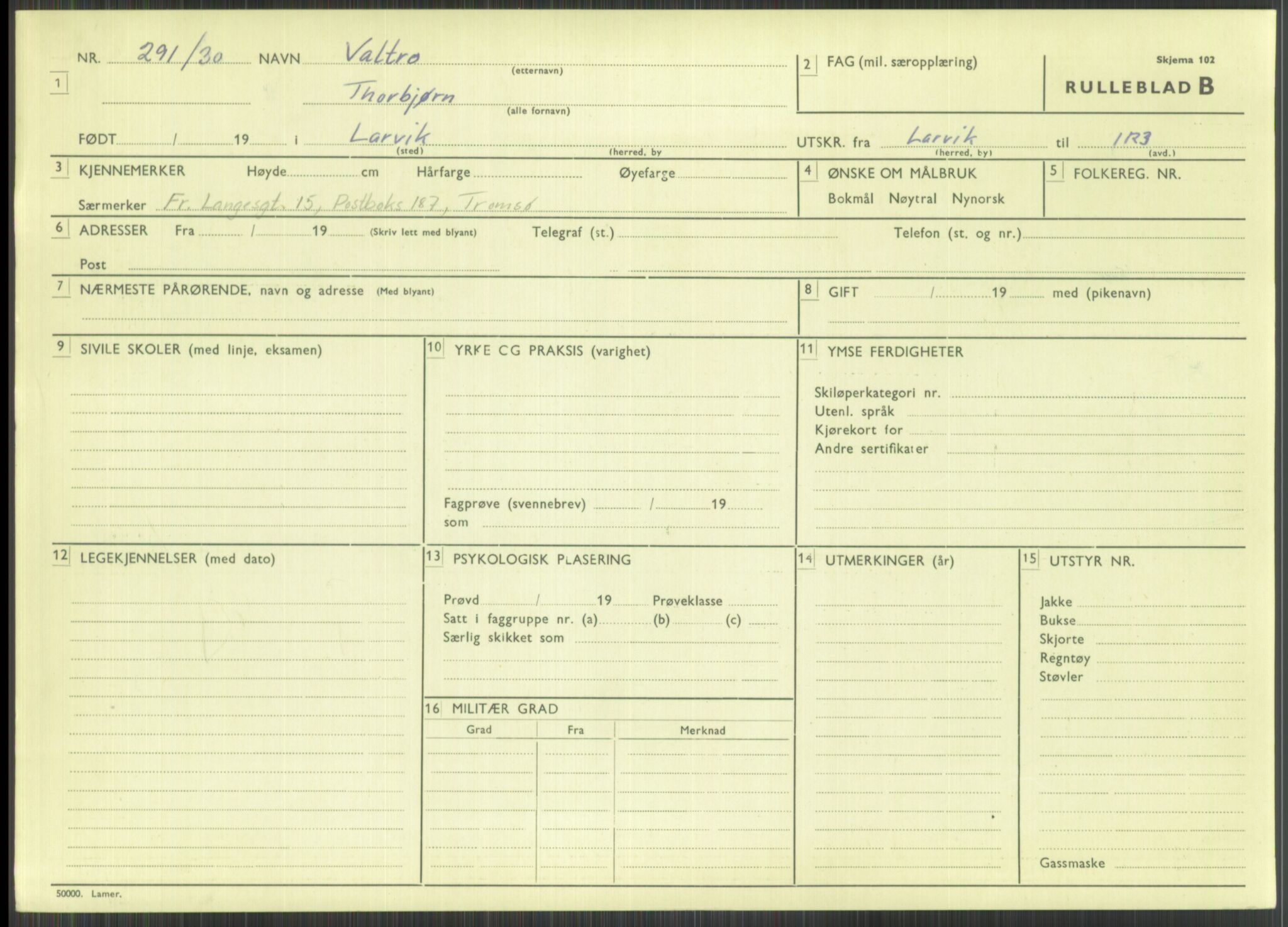 Forsvaret, Troms infanteriregiment nr. 16, AV/RA-RAFA-3146/P/Pa/L0014: Rulleblad for regimentets menige mannskaper, årsklasse 1930, 1930, p. 1067