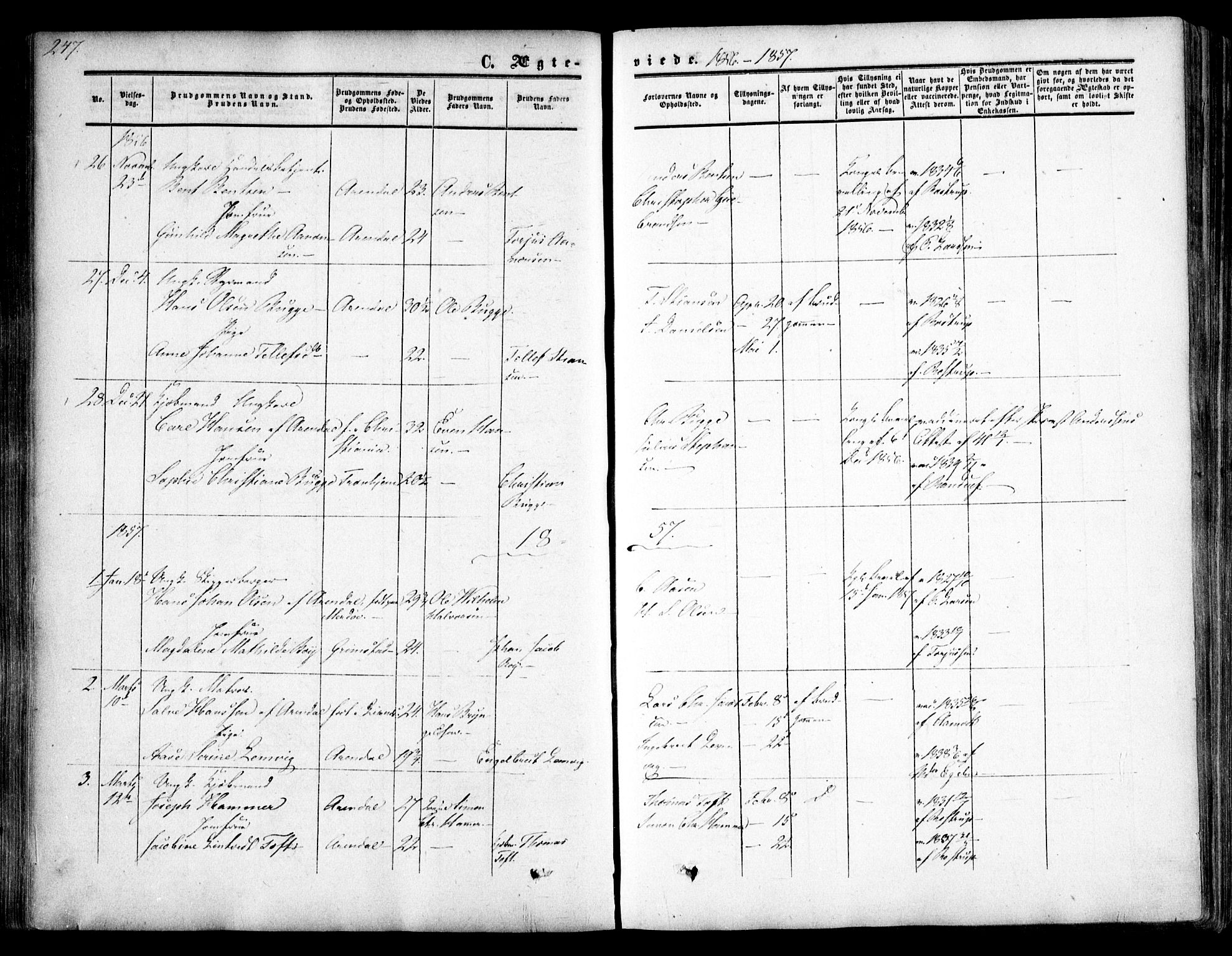 Arendal sokneprestkontor, Trefoldighet, SAK/1111-0040/F/Fa/L0006: Parish register (official) no. A 6, 1855-1868, p. 247