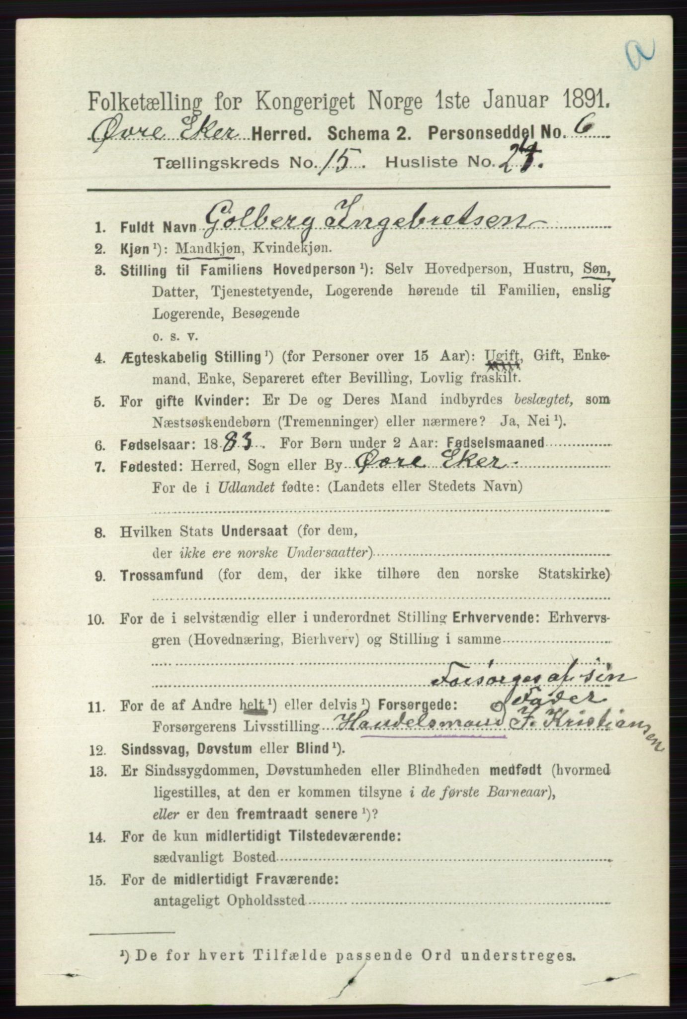 RA, 1891 census for 0624 Øvre Eiker, 1891, p. 7193
