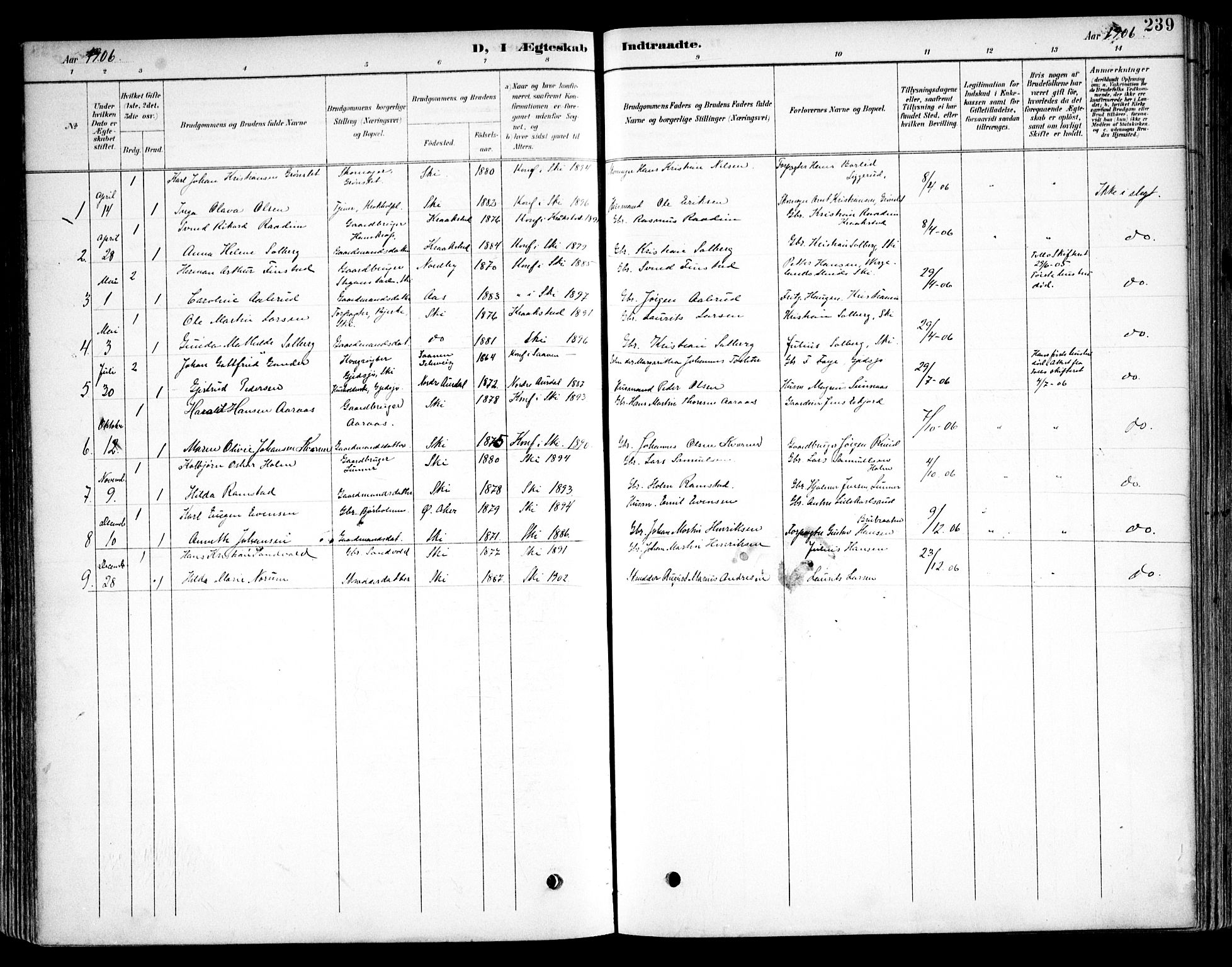 Kråkstad prestekontor Kirkebøker, SAO/A-10125a/F/Fb/L0002: Parish register (official) no. II 2, 1893-1917, p. 239