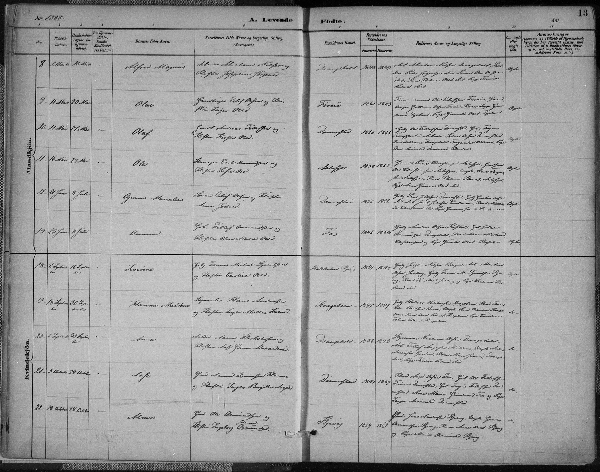 Tveit sokneprestkontor, AV/SAK-1111-0043/F/Fa/L0007: Parish register (official) no. A 7, 1887-1908, p. 13