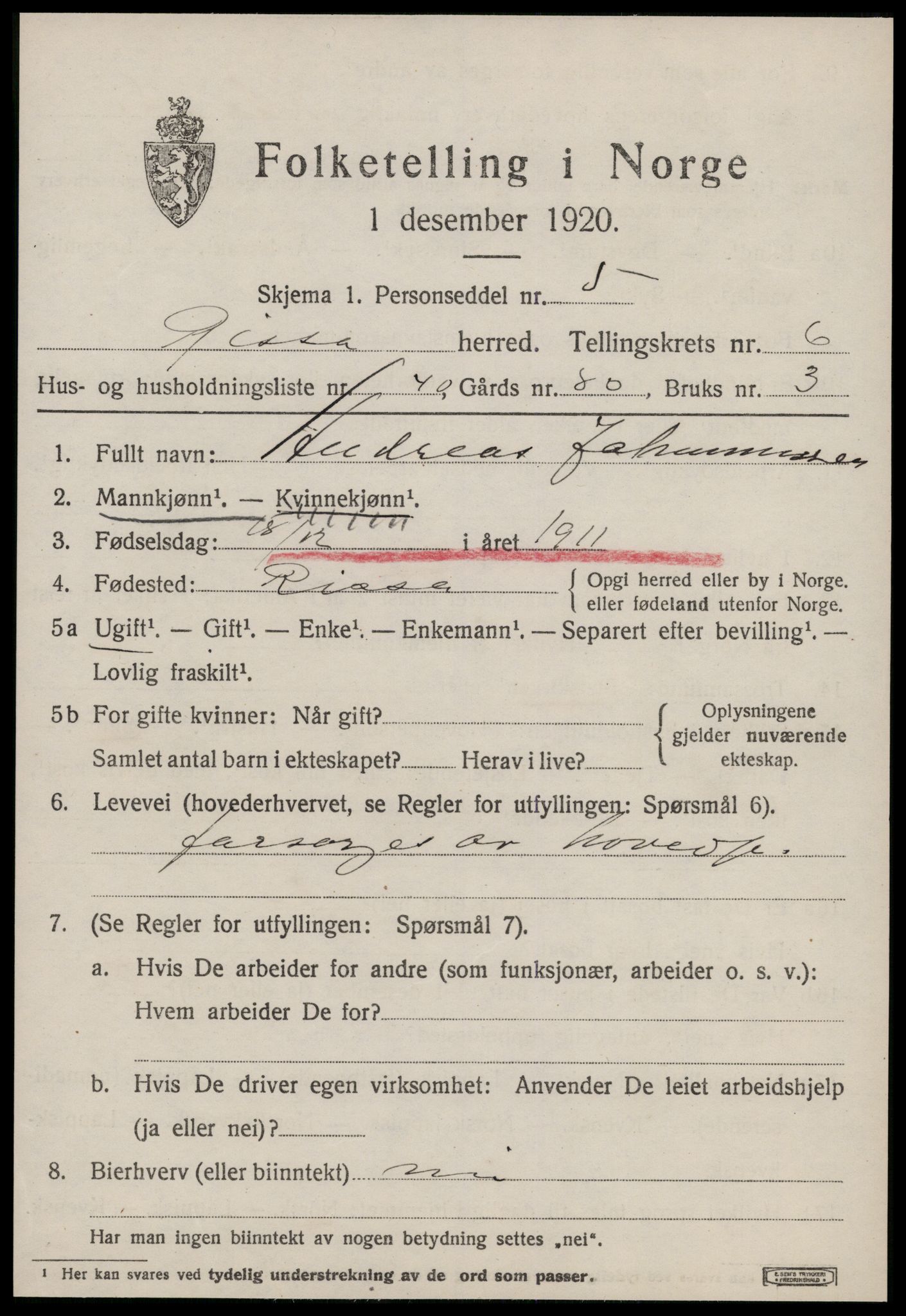 SAT, 1920 census for Rissa, 1920, p. 4803