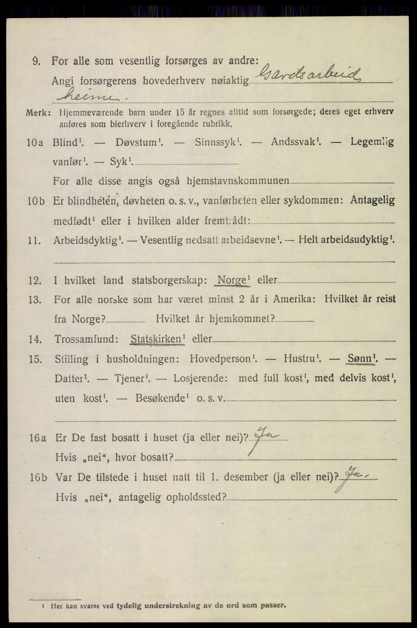 SAH, 1920 census for Vågå, 1920, p. 3943