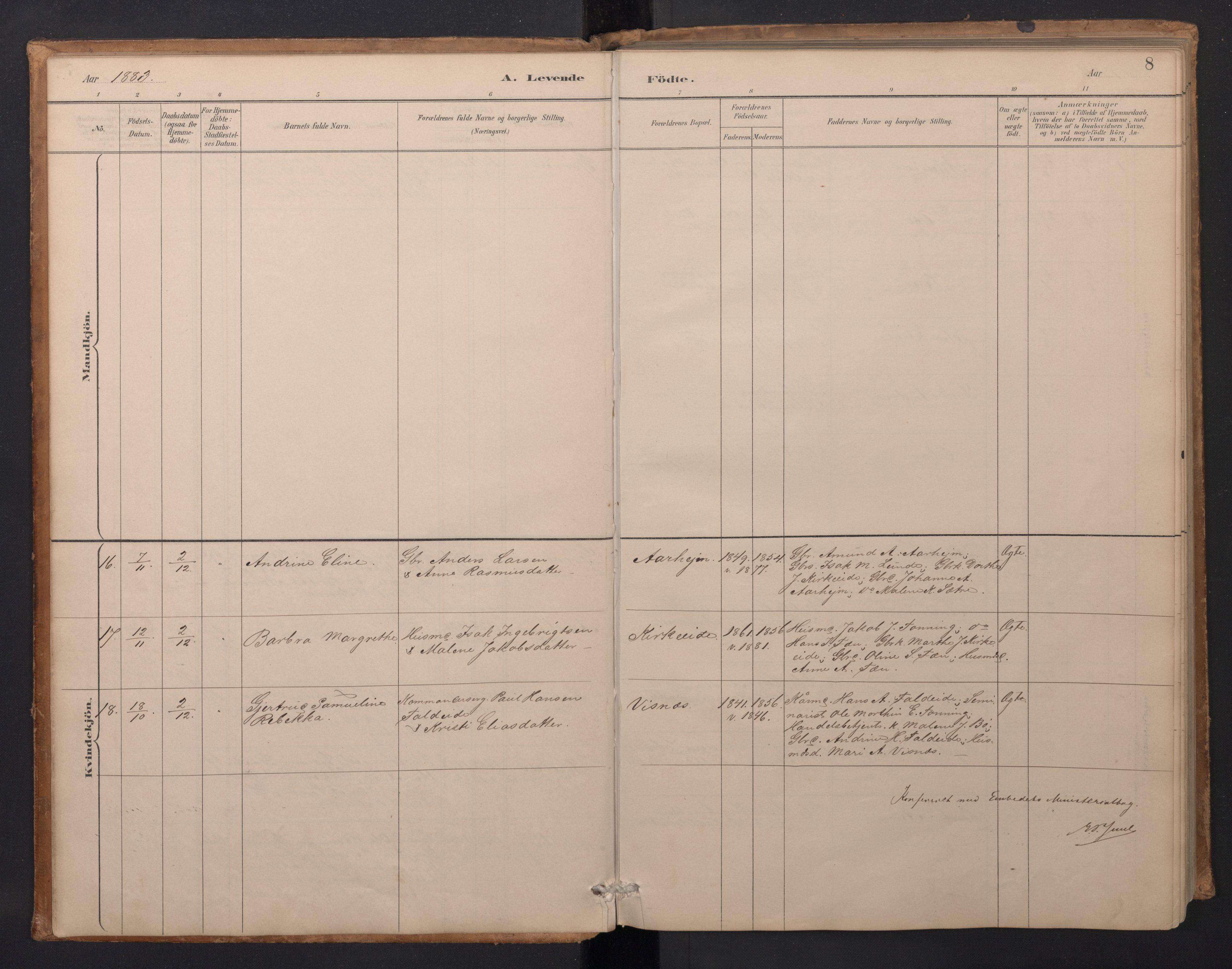 Stryn Sokneprestembete, AV/SAB-A-82501: Parish register (copy) no. A 2, 1883-1905, p. 7b-8a
