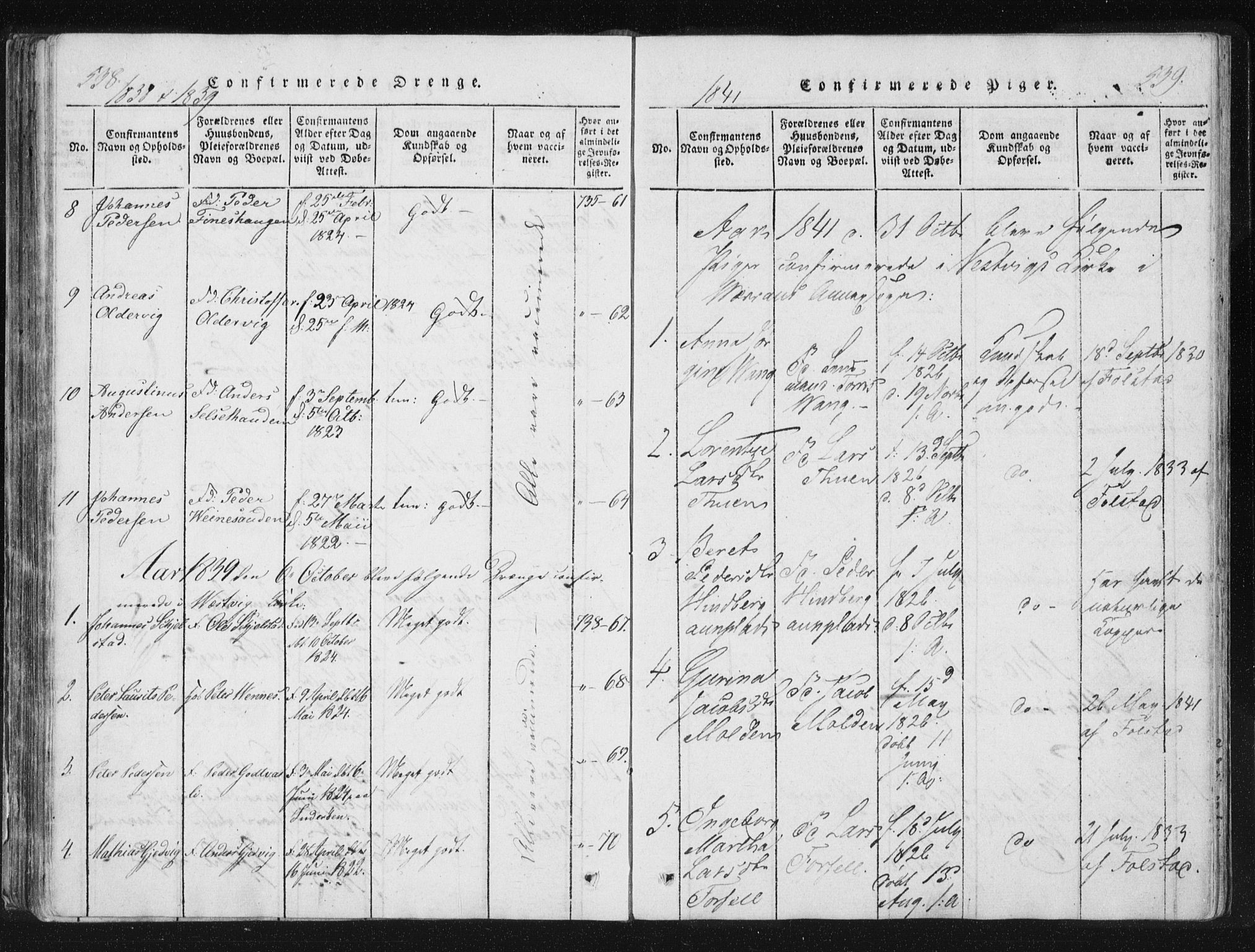 Ministerialprotokoller, klokkerbøker og fødselsregistre - Nord-Trøndelag, SAT/A-1458/744/L0417: Parish register (official) no. 744A01, 1817-1842, p. 538-539
