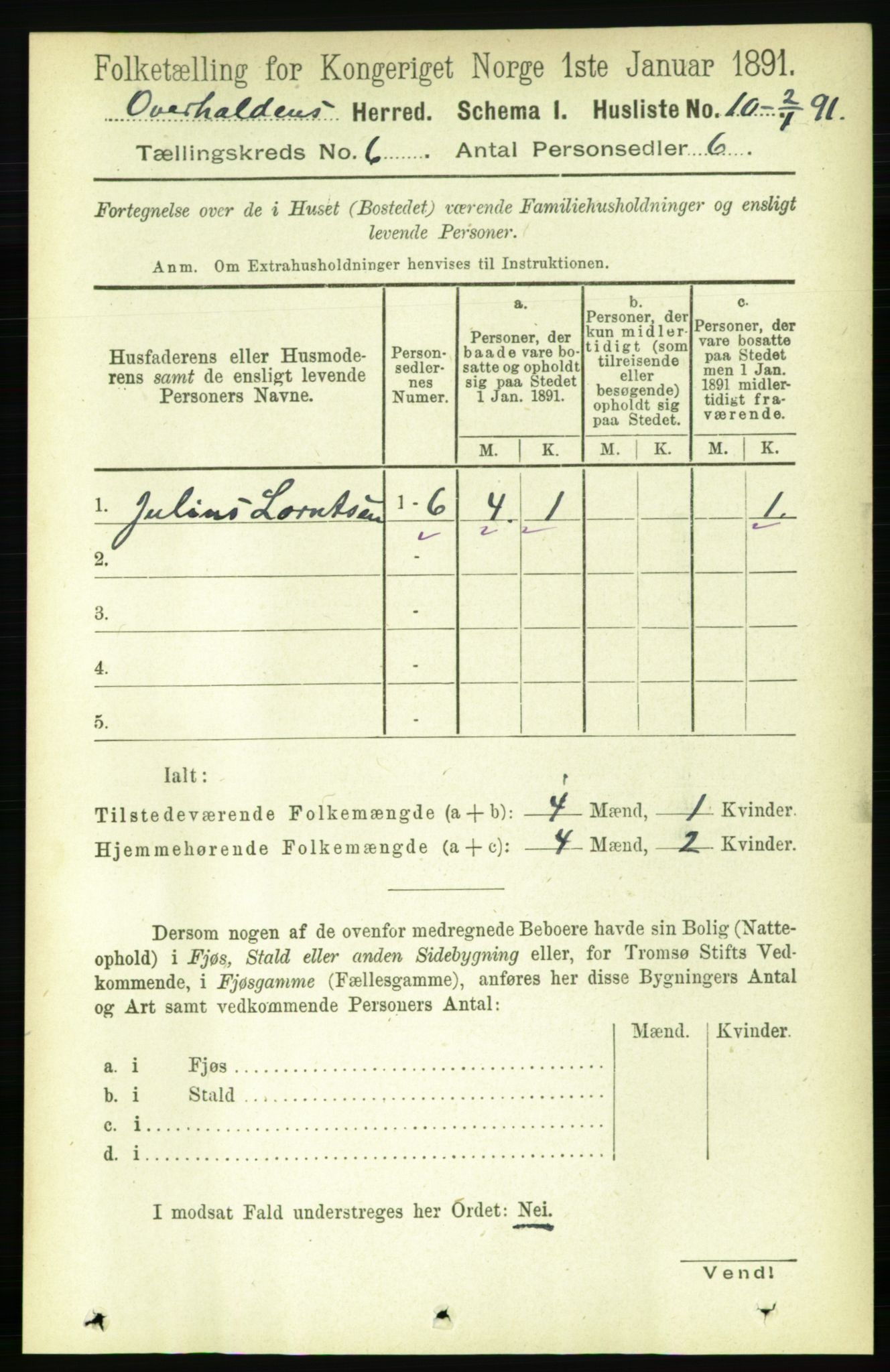 RA, 1891 census for 1744 Overhalla, 1891, p. 2117