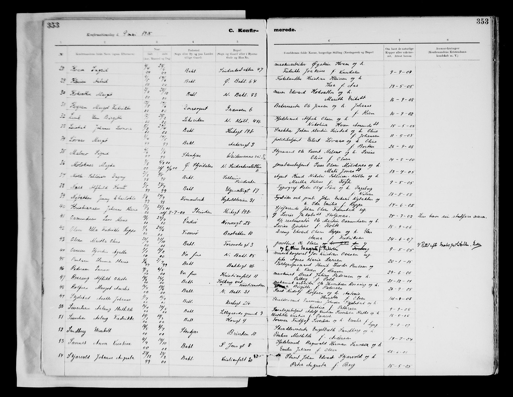 Ministerialprotokoller, klokkerbøker og fødselsregistre - Sør-Trøndelag, AV/SAT-A-1456/604/L0203: Parish register (official) no. 604A23, 1908-1916, p. 353