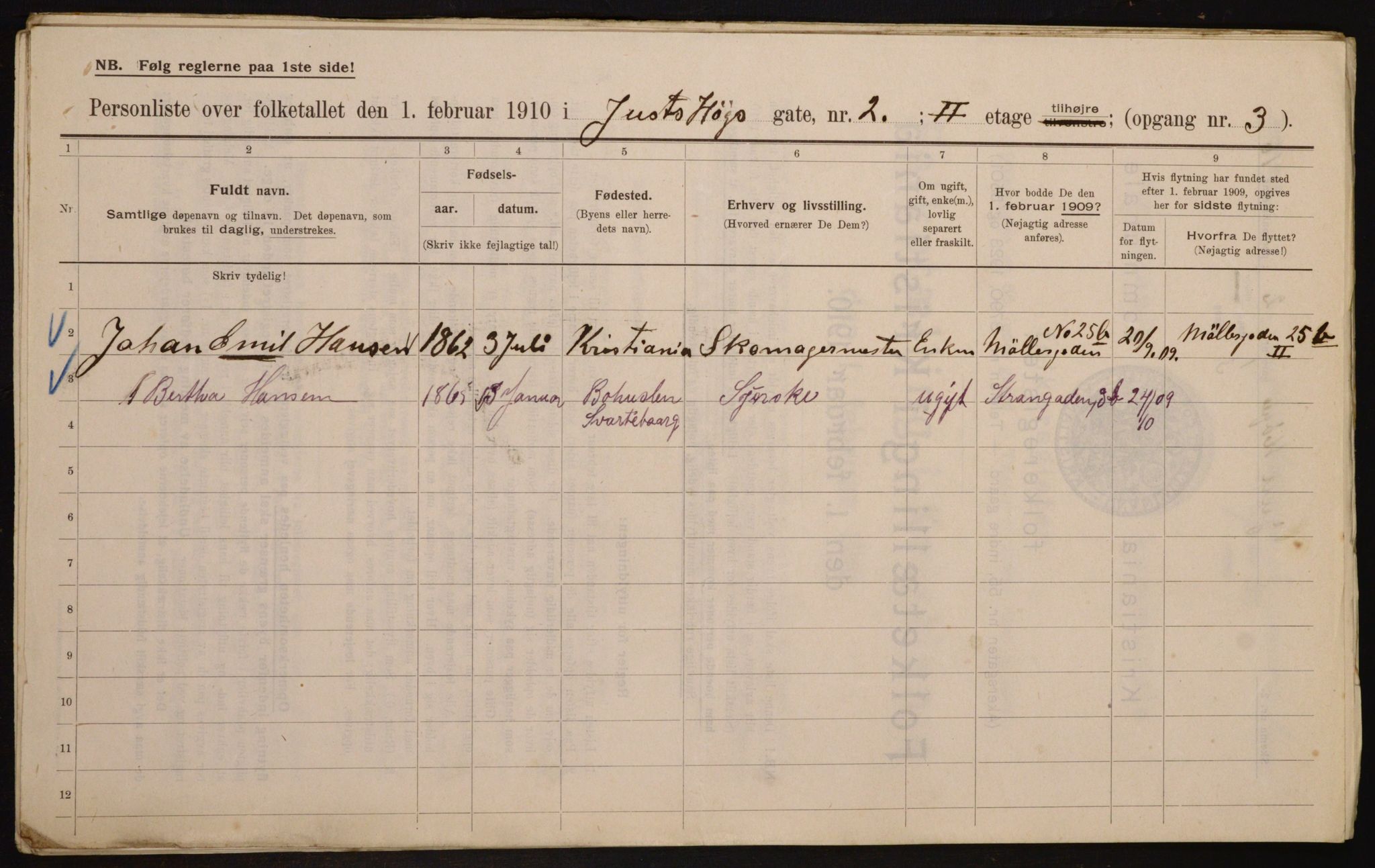 OBA, Municipal Census 1910 for Kristiania, 1910, p. 46245