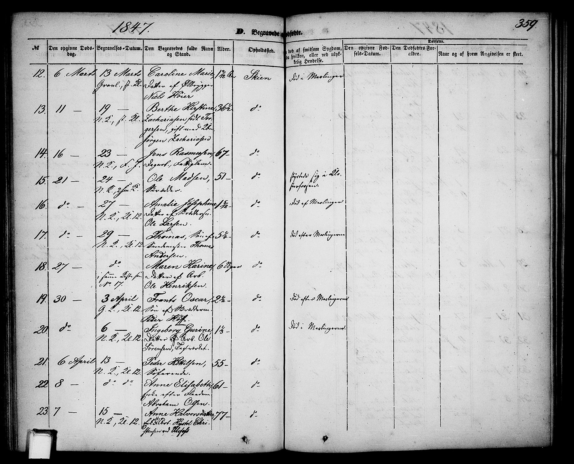 Skien kirkebøker, SAKO/A-302/G/Ga/L0004: Parish register (copy) no. 4, 1843-1867, p. 359