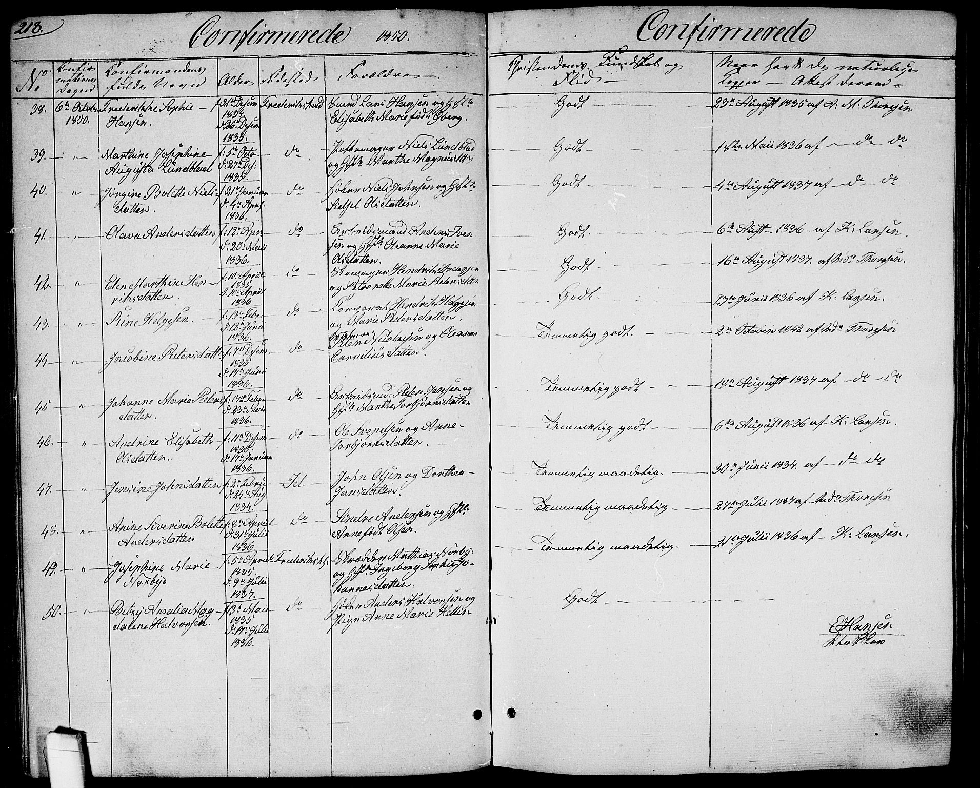 Halden prestekontor Kirkebøker, SAO/A-10909/G/Ga/L0004: Parish register (copy) no. 4, 1845-1854, p. 218