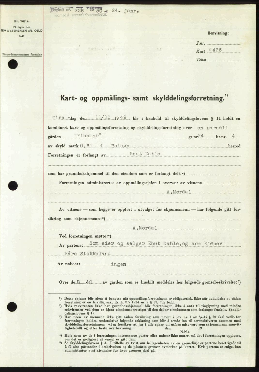 Romsdal sorenskriveri, AV/SAT-A-4149/1/2/2C: Mortgage book no. A32, 1950-1950, Diary no: : 226/1950