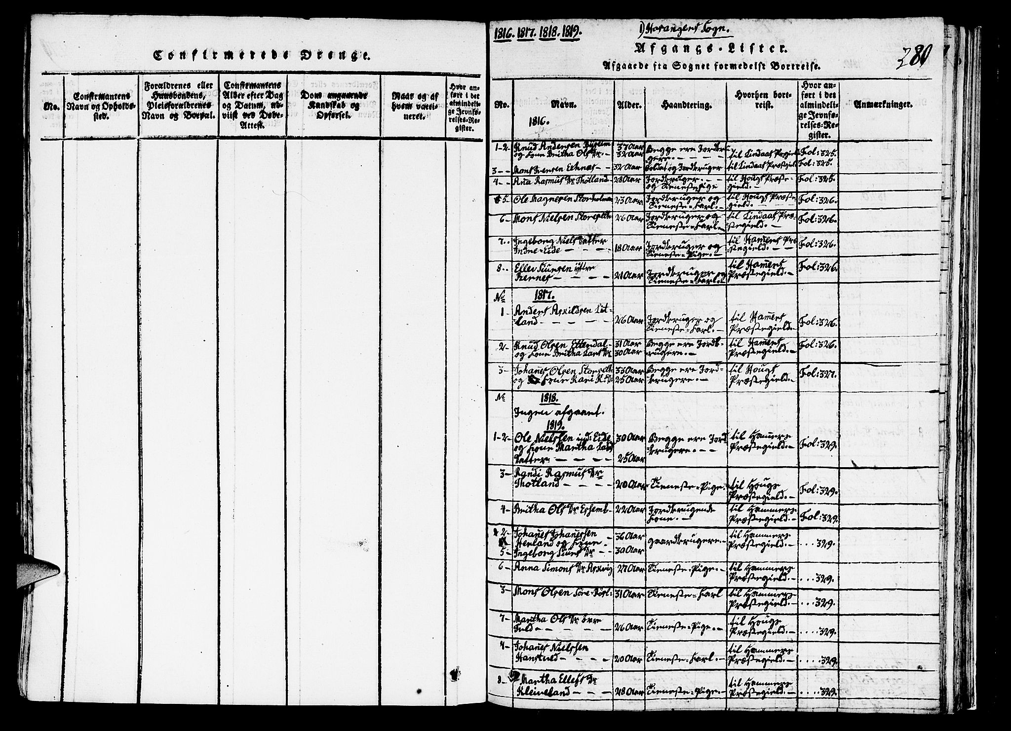 Hosanger sokneprestembete, AV/SAB-A-75801/H/Haa: Parish register (official) no. A 5, 1815-1824, p. 280