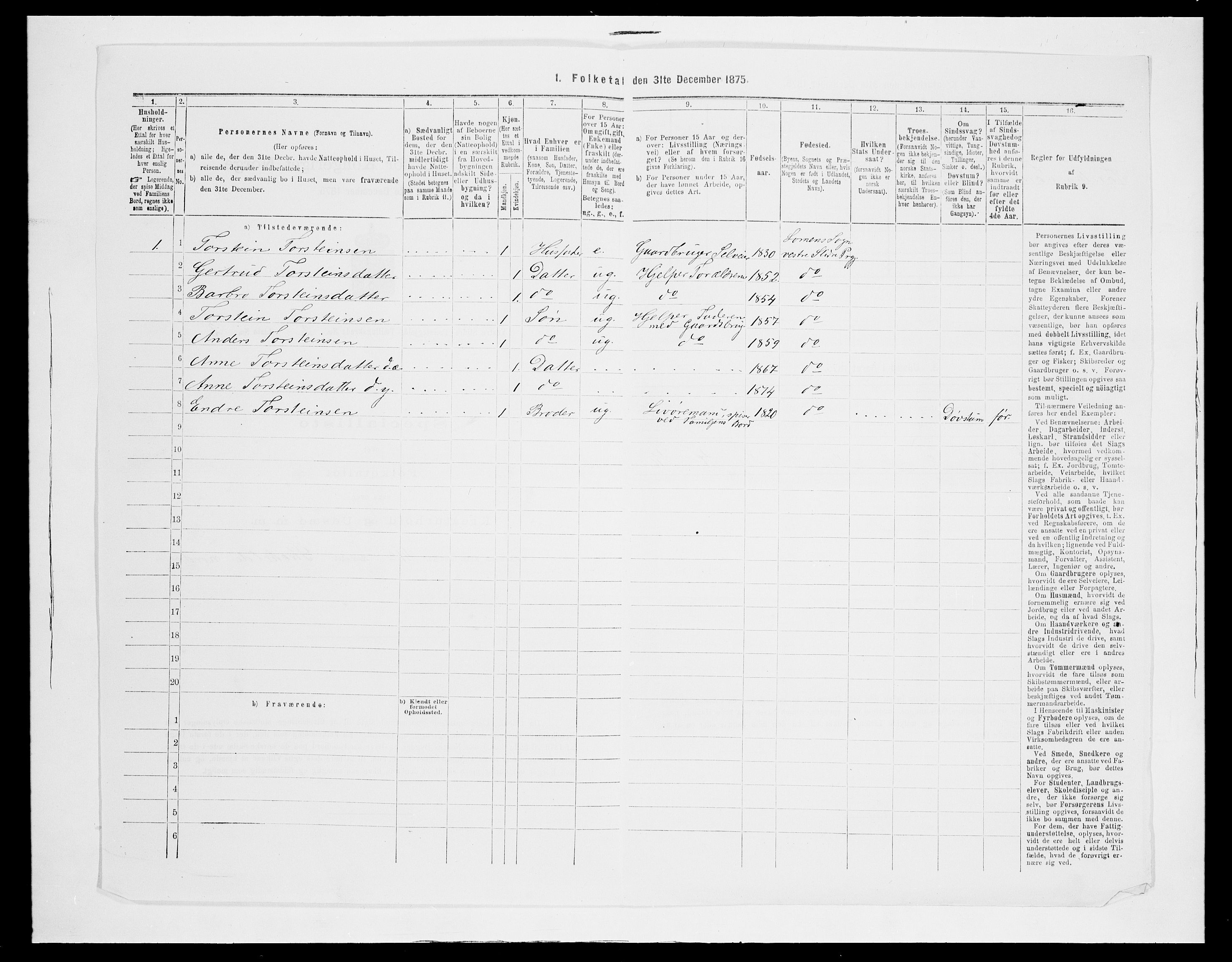 SAH, 1875 census for 0543P Vestre Slidre, 1875, p. 193