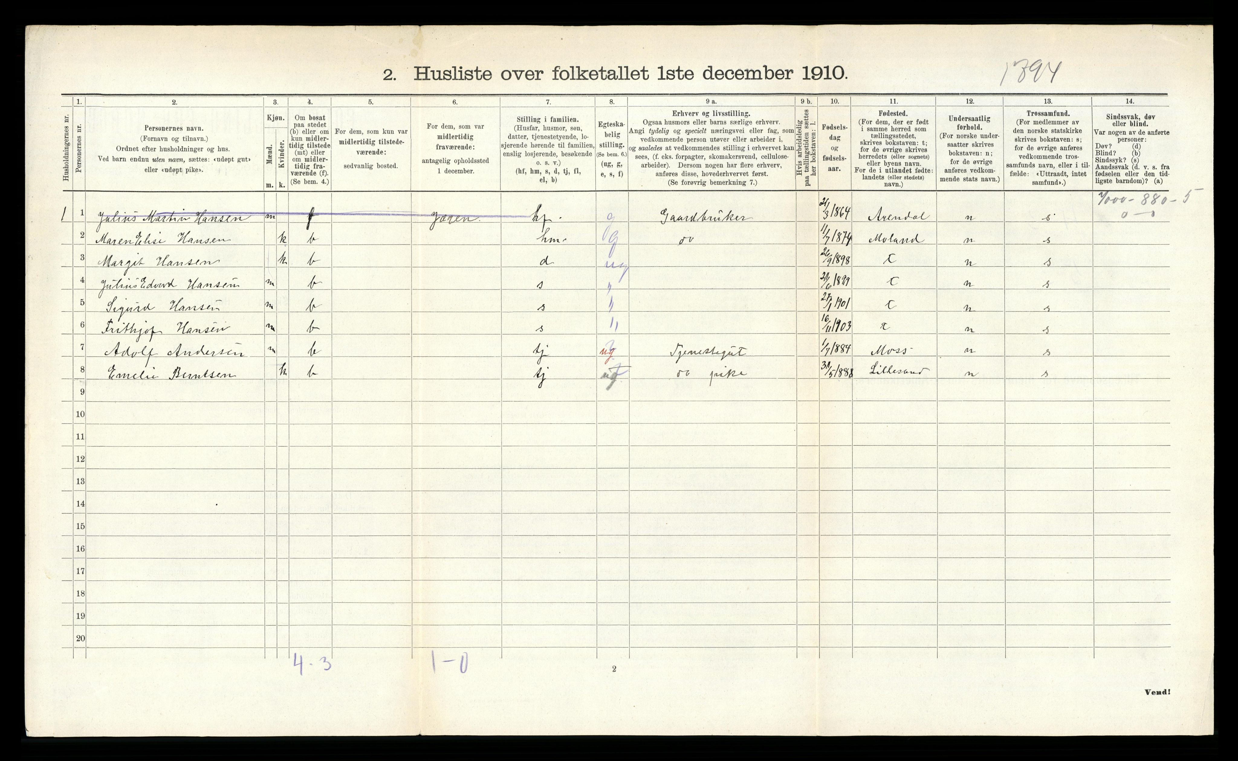 RA, 1910 census for Øyestad, 1910, p. 679