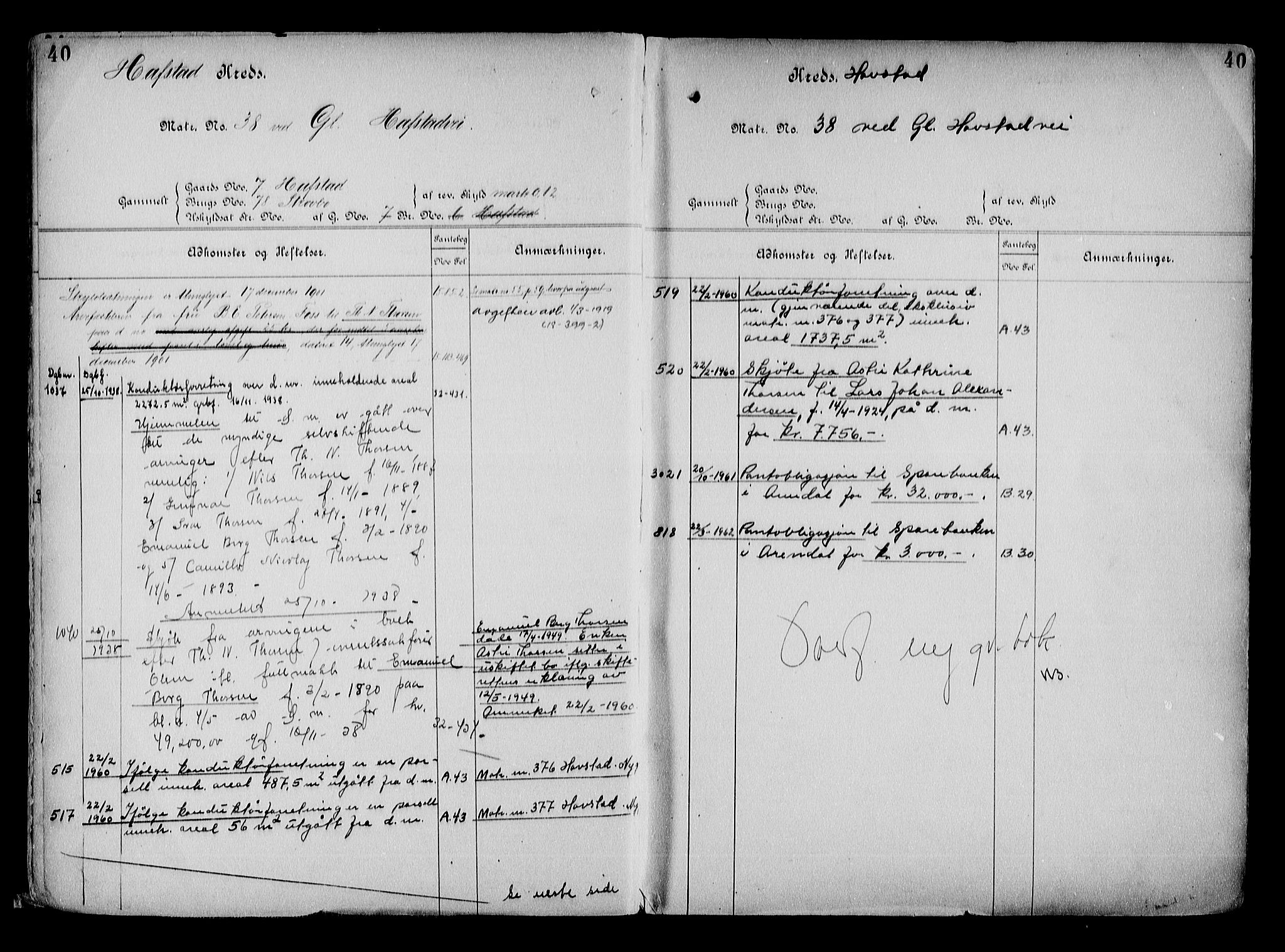 Arendal byfogd, AV/SAK-1222-0001/G/Ga/L0015: Mortgage register no. 13, 1860-1960, p. 40