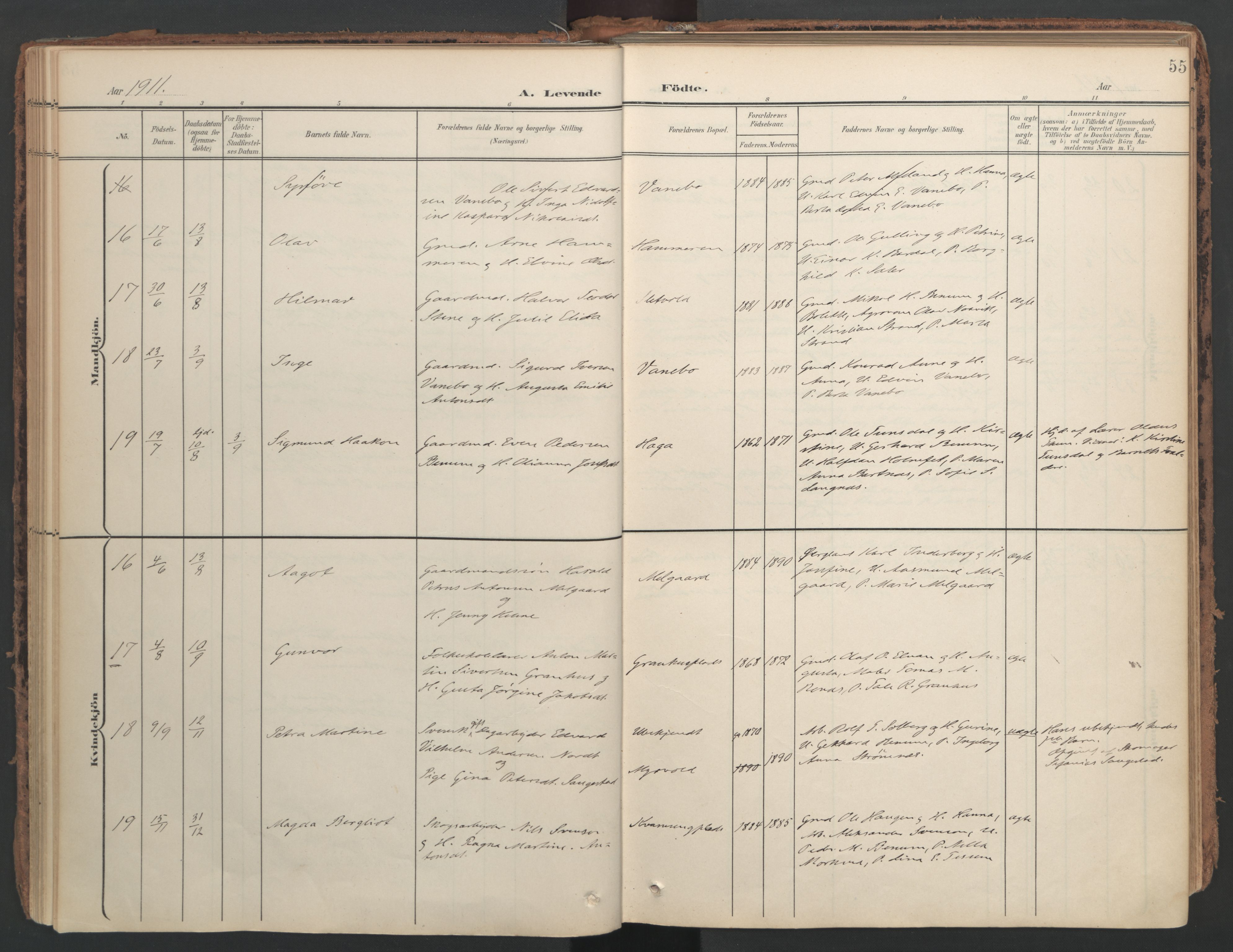 Ministerialprotokoller, klokkerbøker og fødselsregistre - Nord-Trøndelag, SAT/A-1458/741/L0397: Parish register (official) no. 741A11, 1901-1911, p. 55