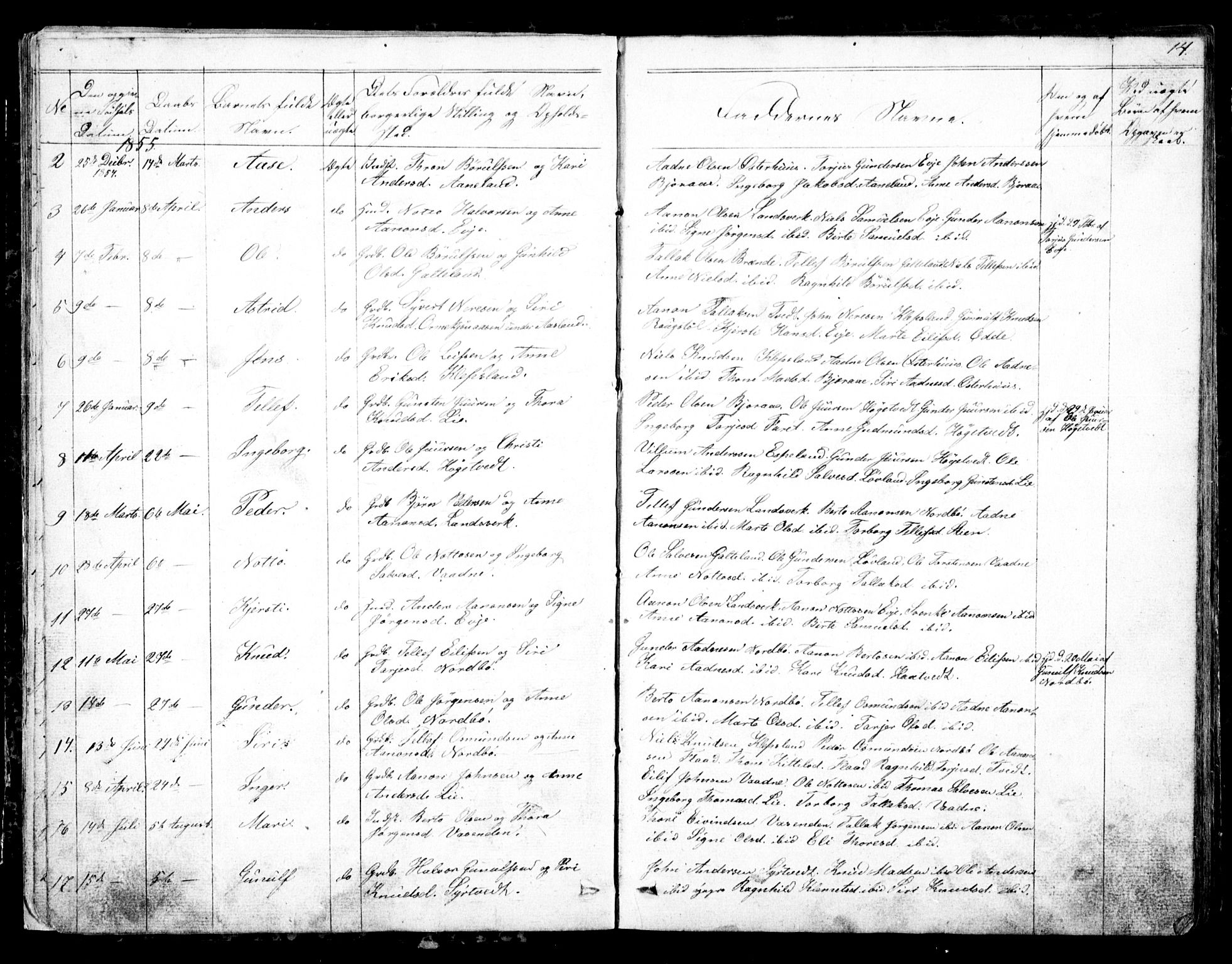 Evje sokneprestkontor, AV/SAK-1111-0008/F/Fb/Fba/L0002: Parish register (copy) no. B 2, 1849-1896, p. 14