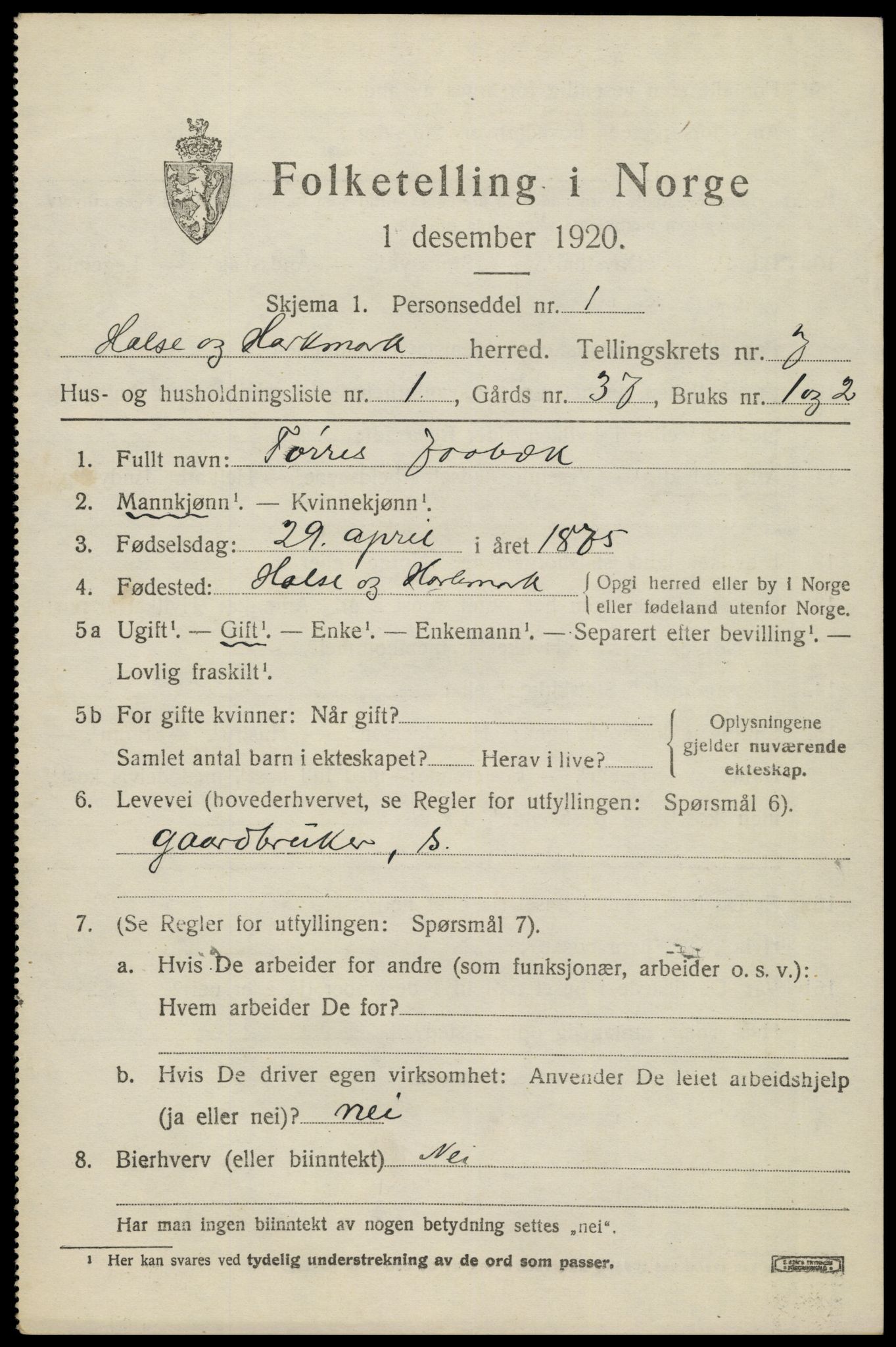 SAK, 1920 census for Halse og Harkmark, 1920, p. 3689