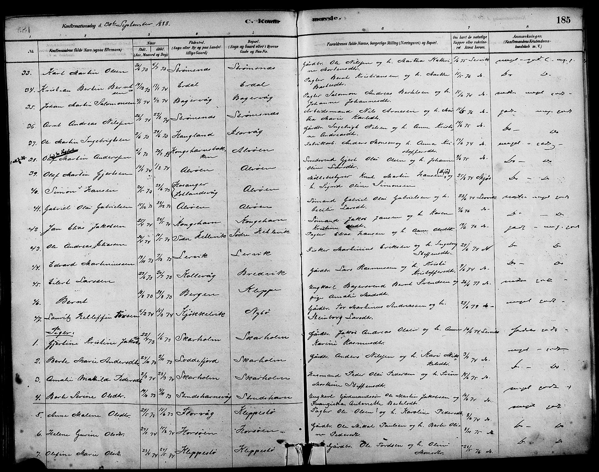 Askøy Sokneprestembete, SAB/A-74101/H/Ha/Haa/Haab/L0001: Parish register (official) no. B 1, 1878-1889, p. 185