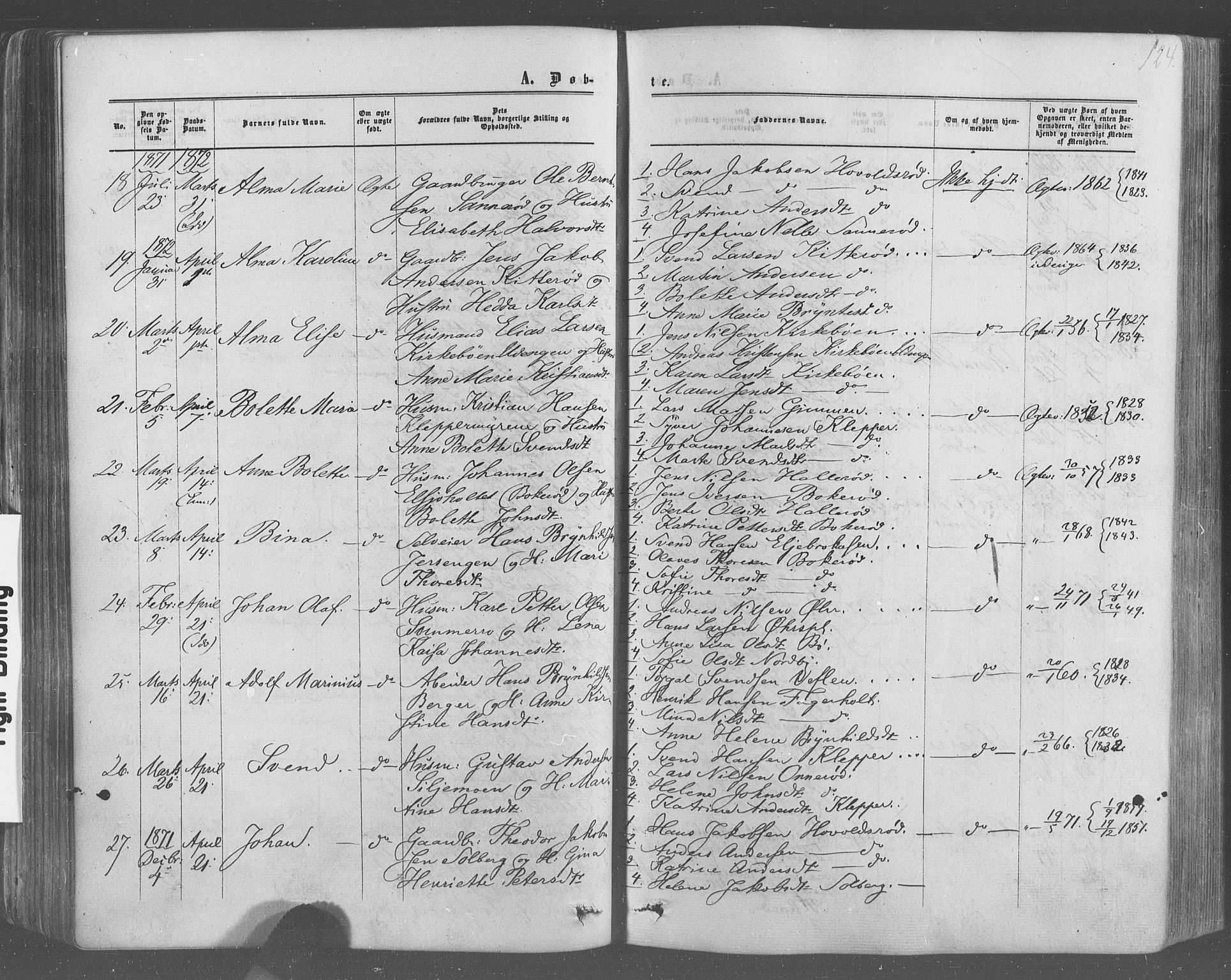 Idd prestekontor Kirkebøker, AV/SAO-A-10911/F/Fc/L0005: Parish register (official) no. III 5, 1861-1877, p. 124