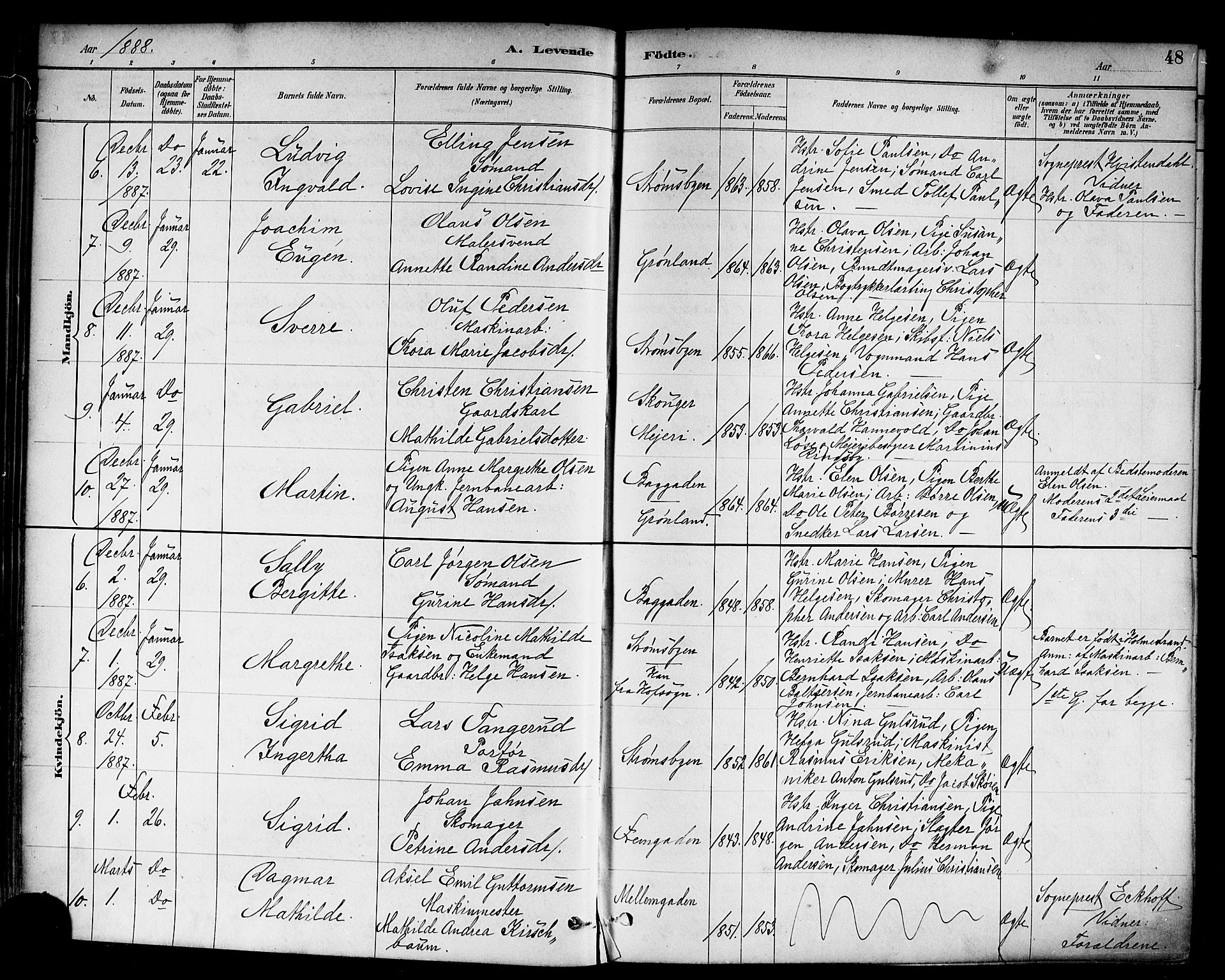 Strømsø kirkebøker, AV/SAKO-A-246/F/Fa/L0023: Parish register (official) no. I 23, 1885-1894, p. 48