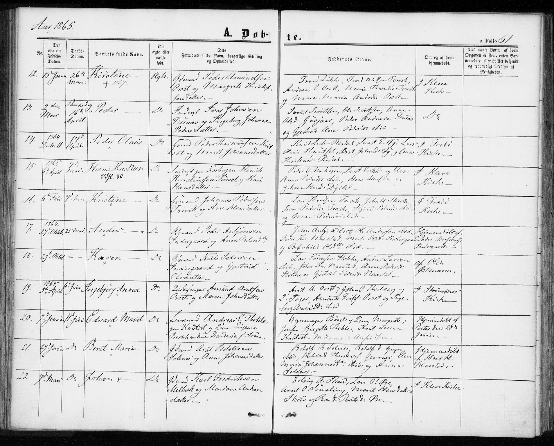 Ministerialprotokoller, klokkerbøker og fødselsregistre - Møre og Romsdal, SAT/A-1454/584/L0965: Parish register (official) no. 584A05, 1857-1868, p. 61