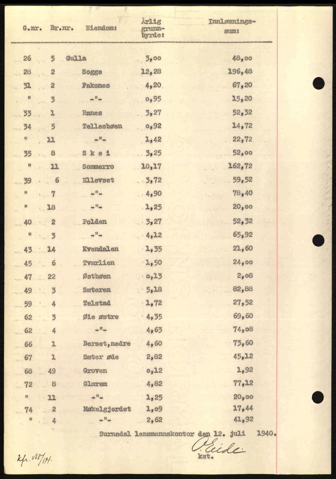 Nordmøre sorenskriveri, AV/SAT-A-4132/1/2/2Ca: Mortgage book no. B87, 1940-1941, Diary no: : 1118/1940