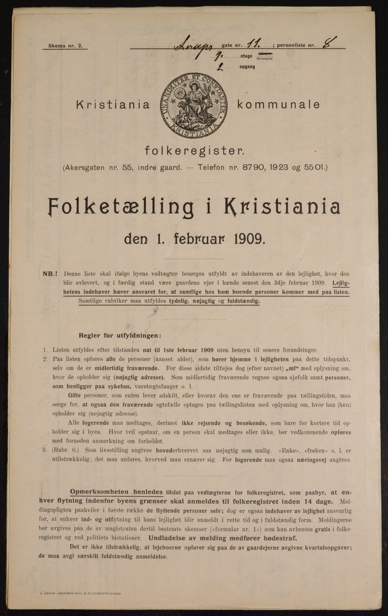 OBA, Municipal Census 1909 for Kristiania, 1909, p. 2136
