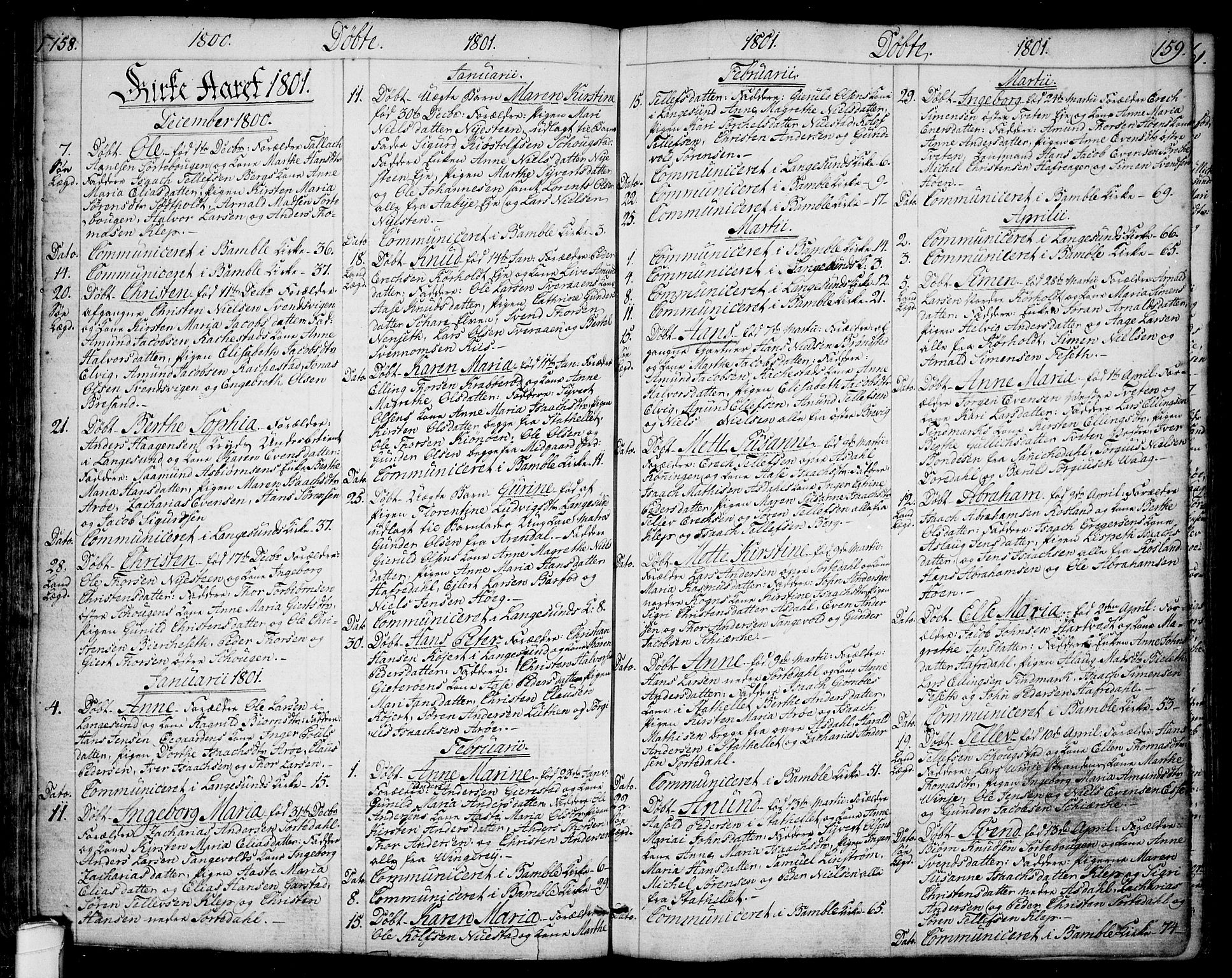 Bamble kirkebøker, SAKO/A-253/F/Fa/L0002: Parish register (official) no. I 2, 1775-1814, p. 158-159
