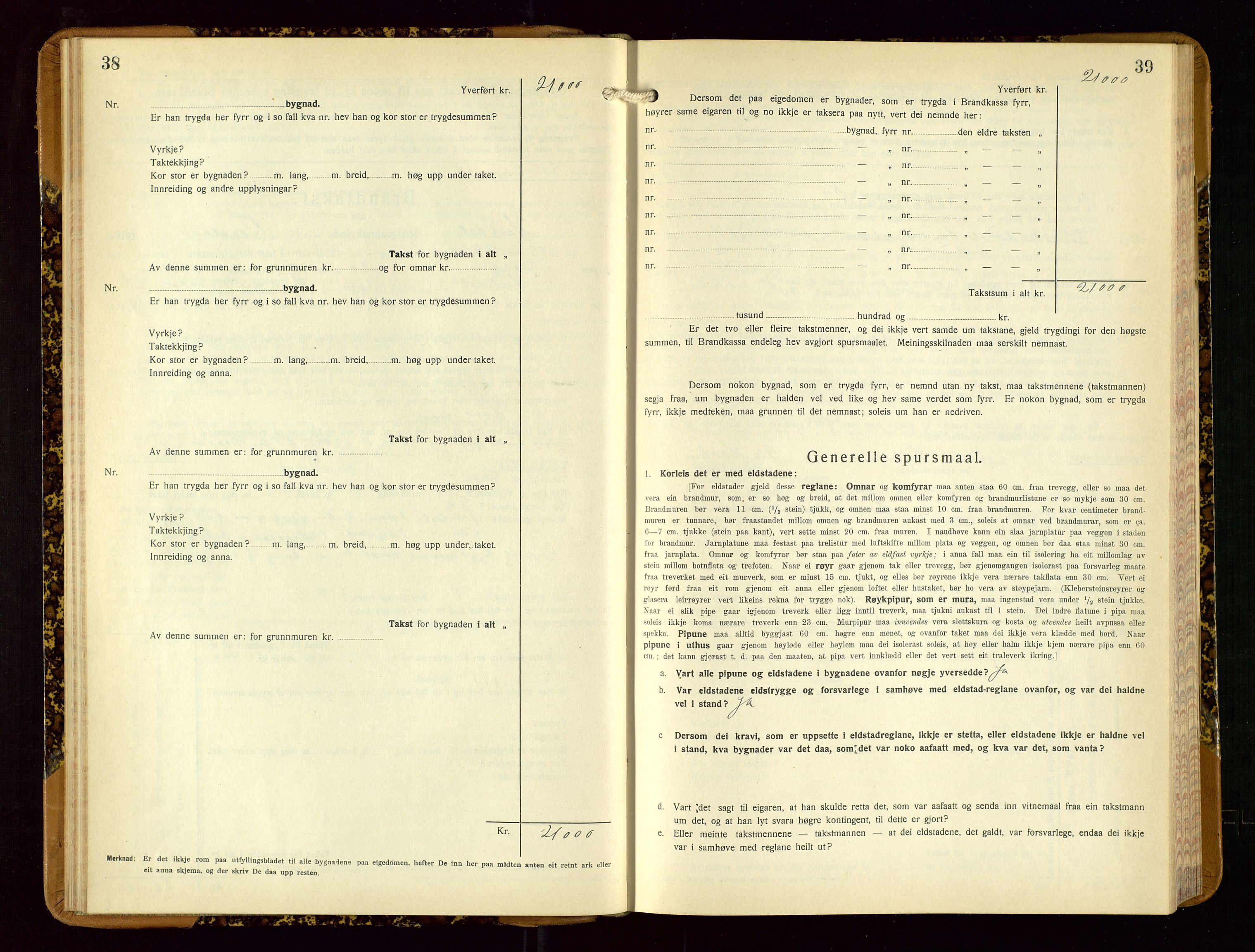 Suldal lensmannskontor, AV/SAST-A-100419/Gob/L0003: Branntakstprotokoll, 1924-1955, p. 38-39